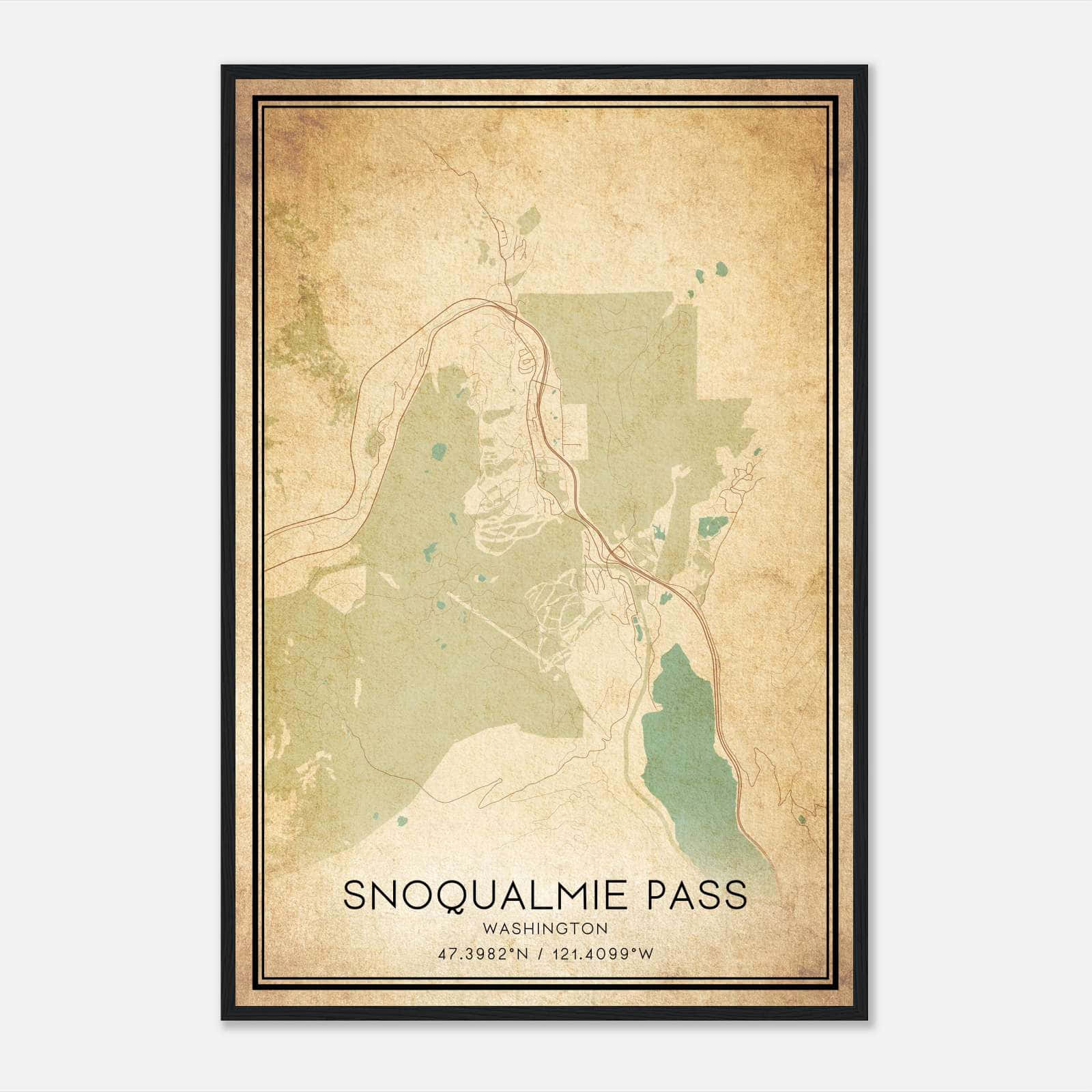 Vintage Snoqualmie Pass Washington Map Poster, Snoqualmie Pass WA City Road Wall Art Print Vintage Snoqualmie Pass Washington Map Poster, Snoqualmie Pass WA City Road Wall Art Print