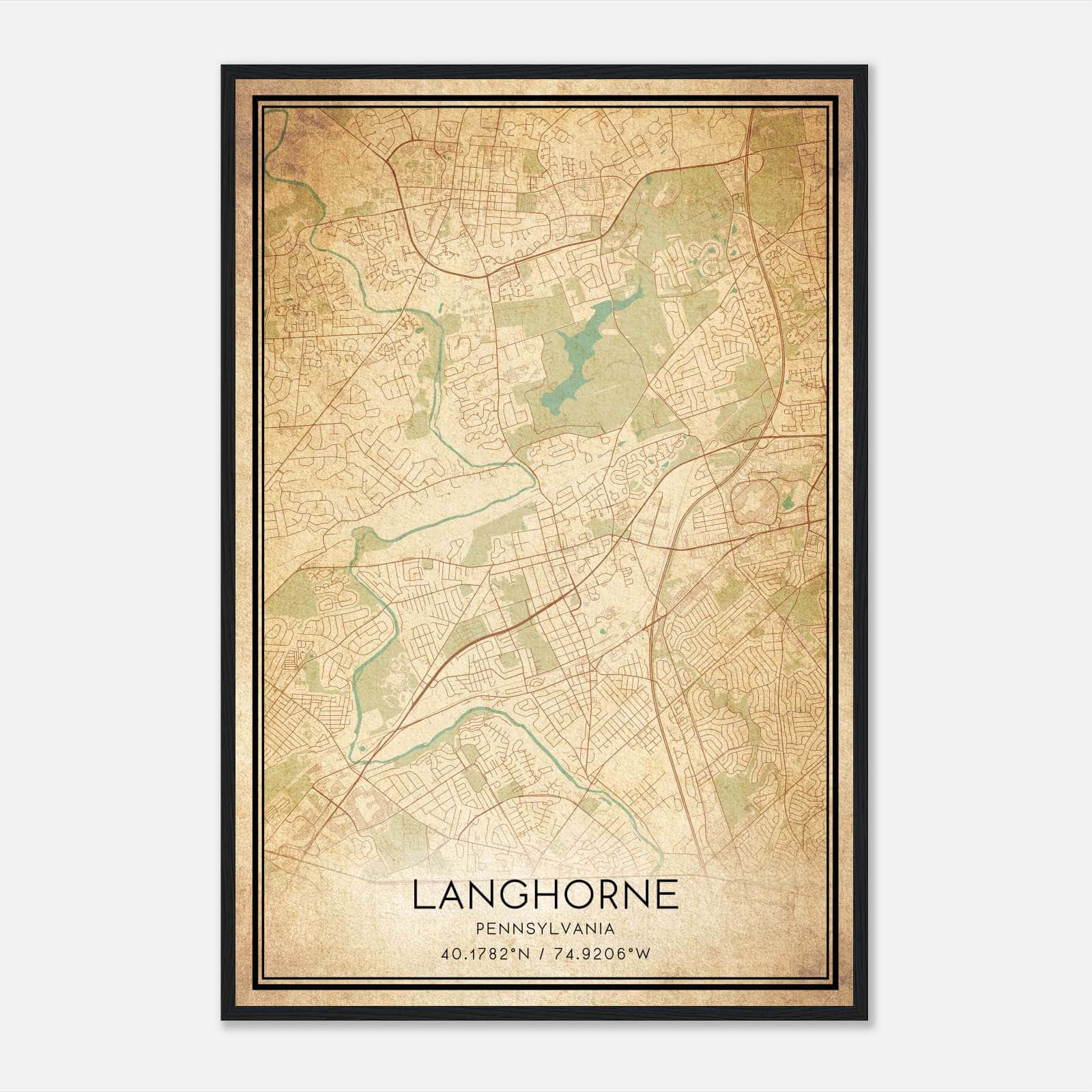 Vintage Langhorne Pennsylvania Map Poster, Langhorne PA City Road Wall Art Print Vintage Langhorne Pennsylvania Map Poster, Langhorne PA City Road Wall Art Print
