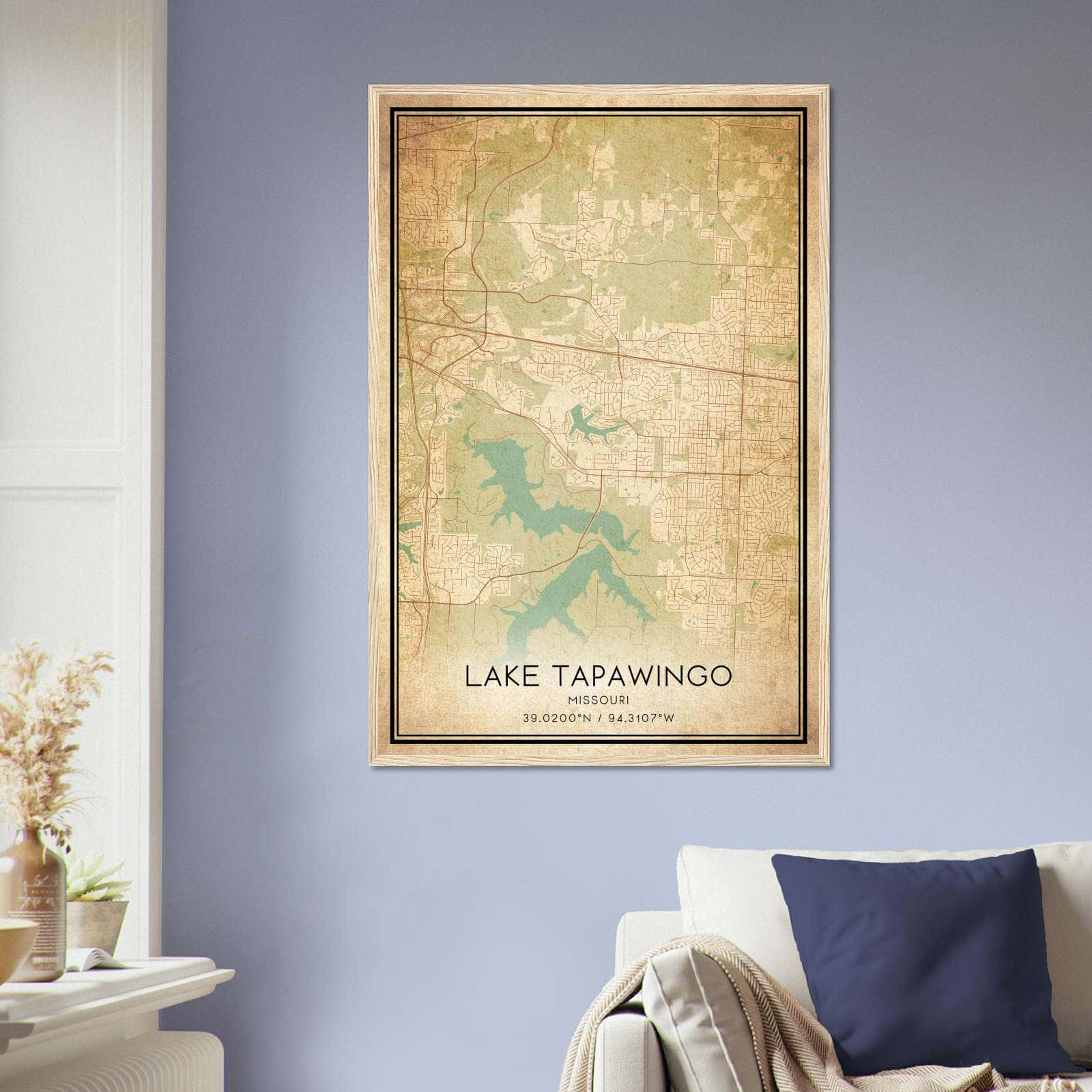 Vintage Lake Tapawingo Missouri Map Poster, Lake Tapawingo MO City Road Wall Art Print