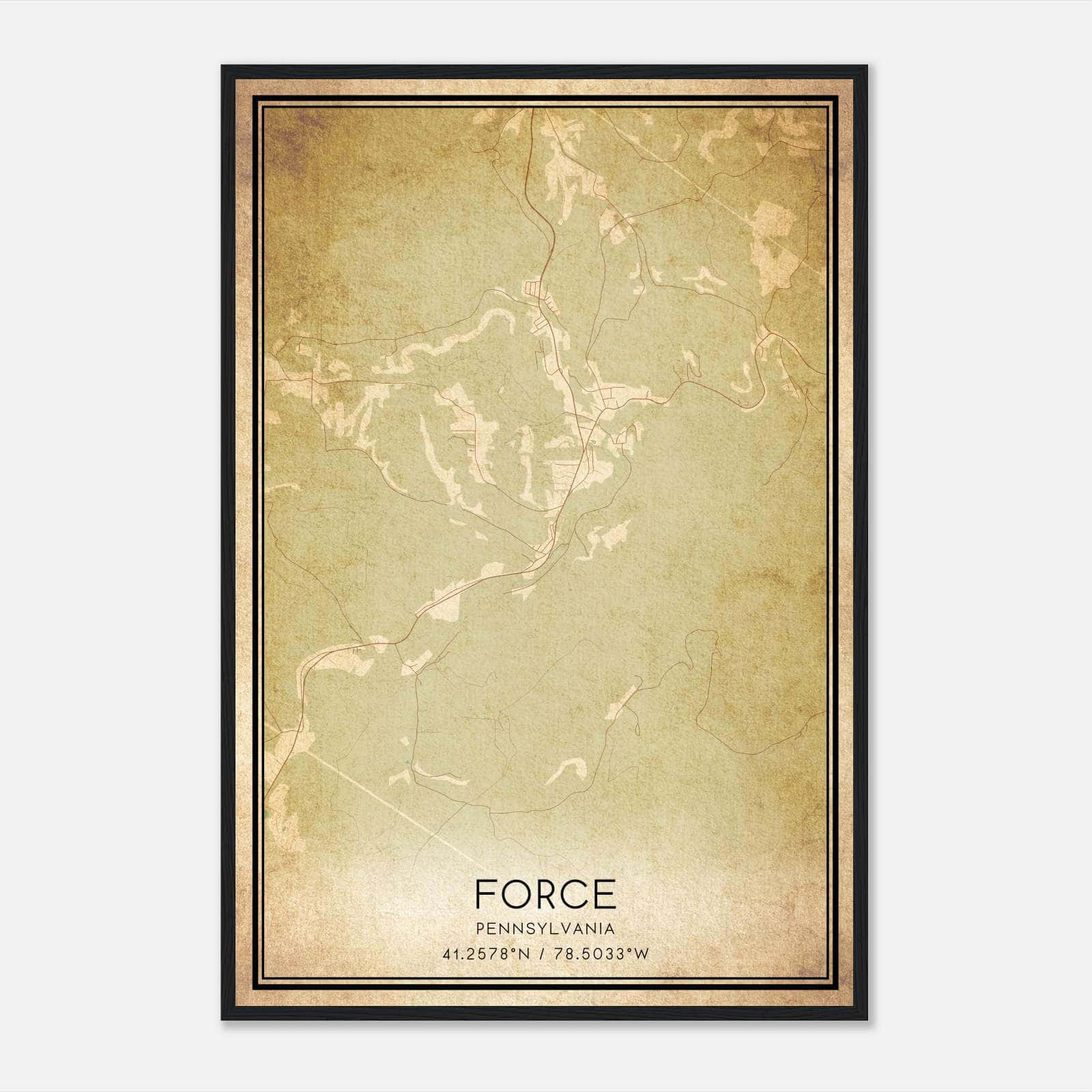 Vintage Force Pennsylvania Map Poster, Force PA City Road Wall Art Print Vintage Force Pennsylvania Map Poster, Force PA City Road Wall Art Print