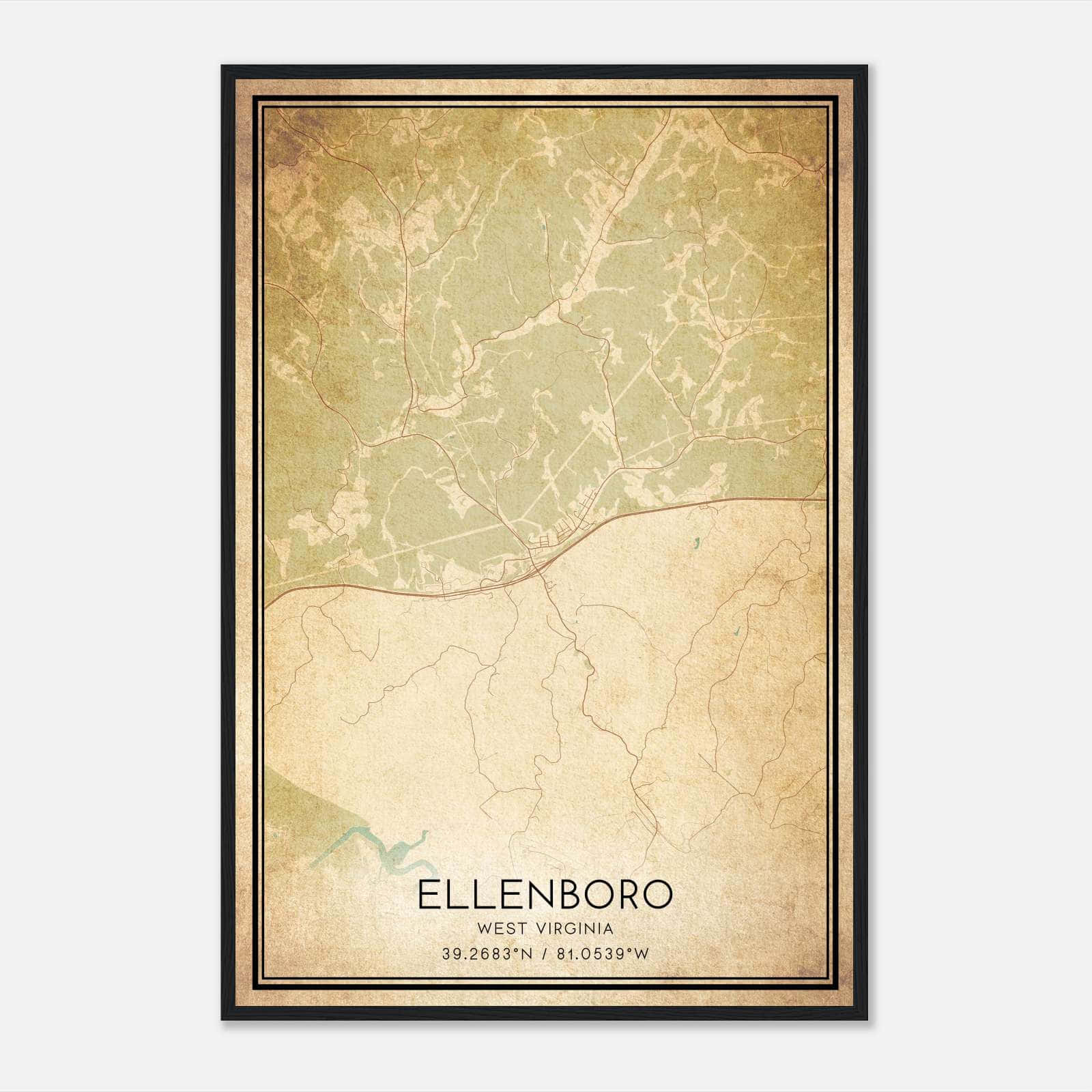 Vintage Ellenboro West Virginia Map Poster, Ellenboro WV City Road Wall Art Print Vintage Ellenboro West Virginia Map Poster, Ellenboro WV City Road Wall Art Print