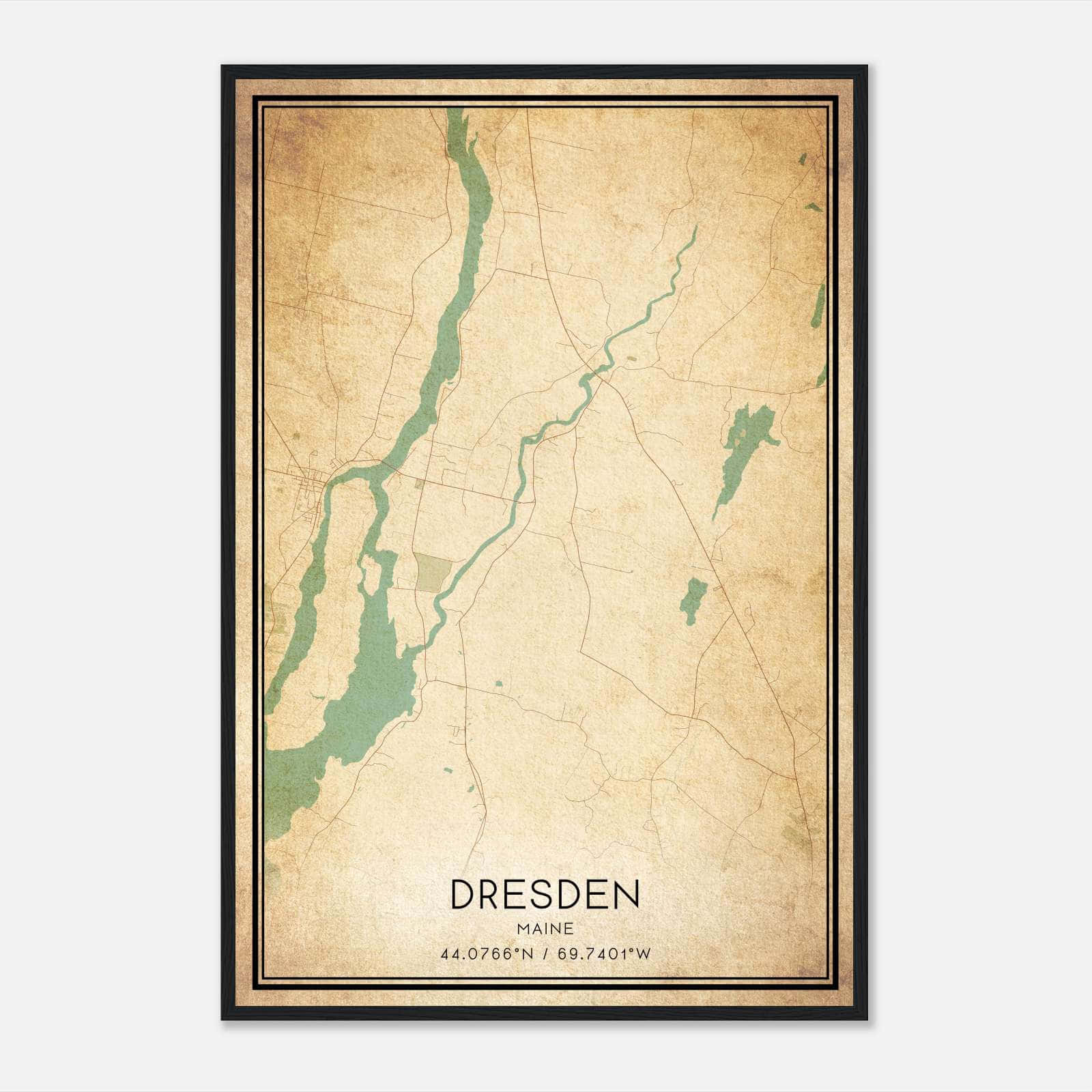 Vintage Dresden Maine Map Poster, Dresden ME City Road Wall Art Print Vintage Dresden Maine Map Poster, Dresden ME City Road Wall Art Print