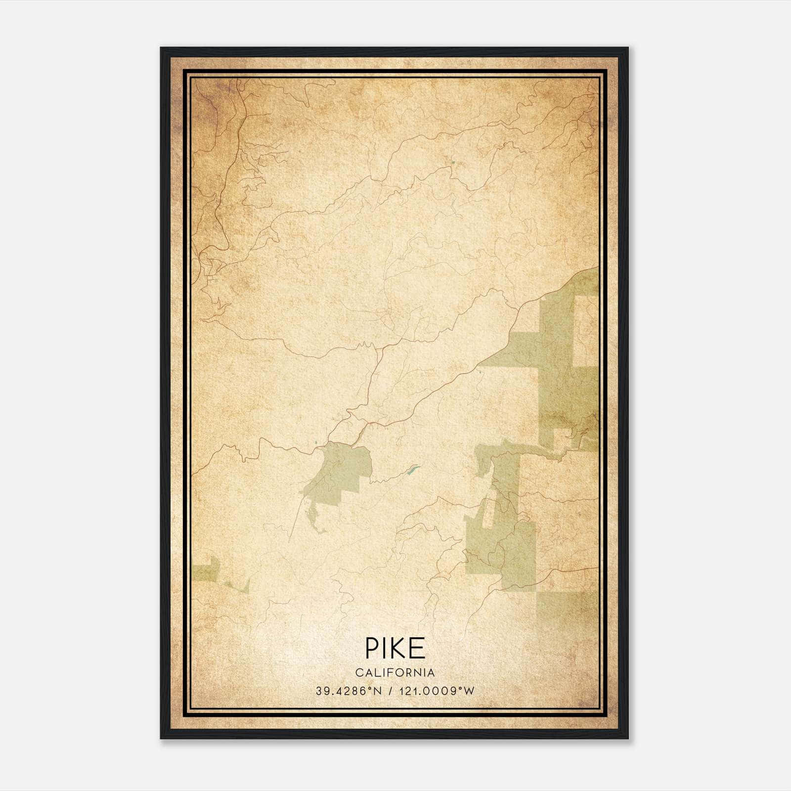 Vintage Pike California Map Poster, Pike CA City Road Wall Art Print Vintage Pike California Map Poster, Pike CA City Road Wall Art Print