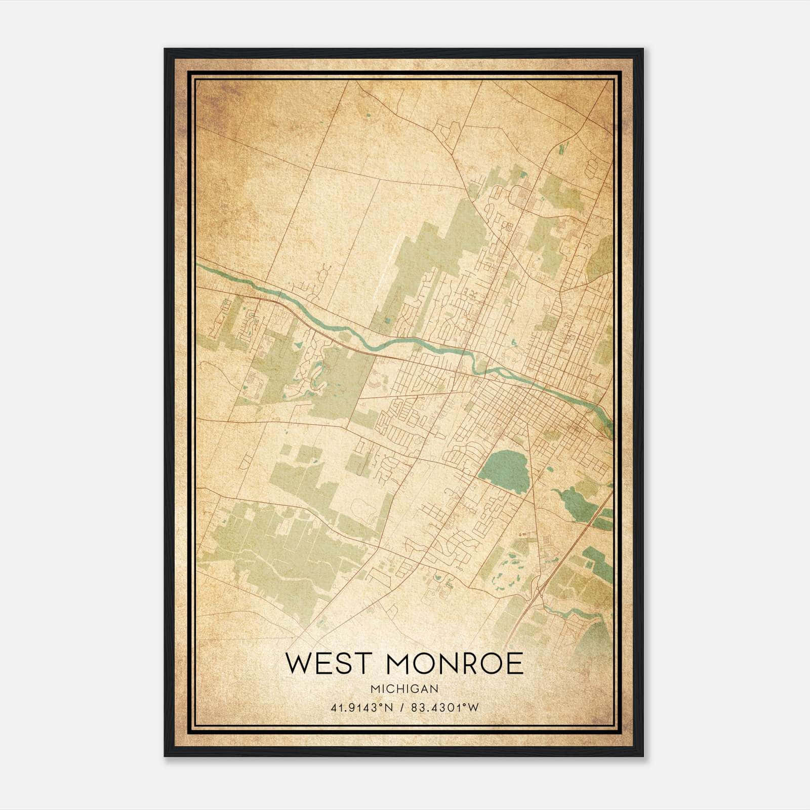 Vintage West Monroe Michigan Map Poster, West Monroe MI City Road Wall Art Print Vintage West Monroe Michigan Map Poster, West Monroe MI City Road Wall Art Print