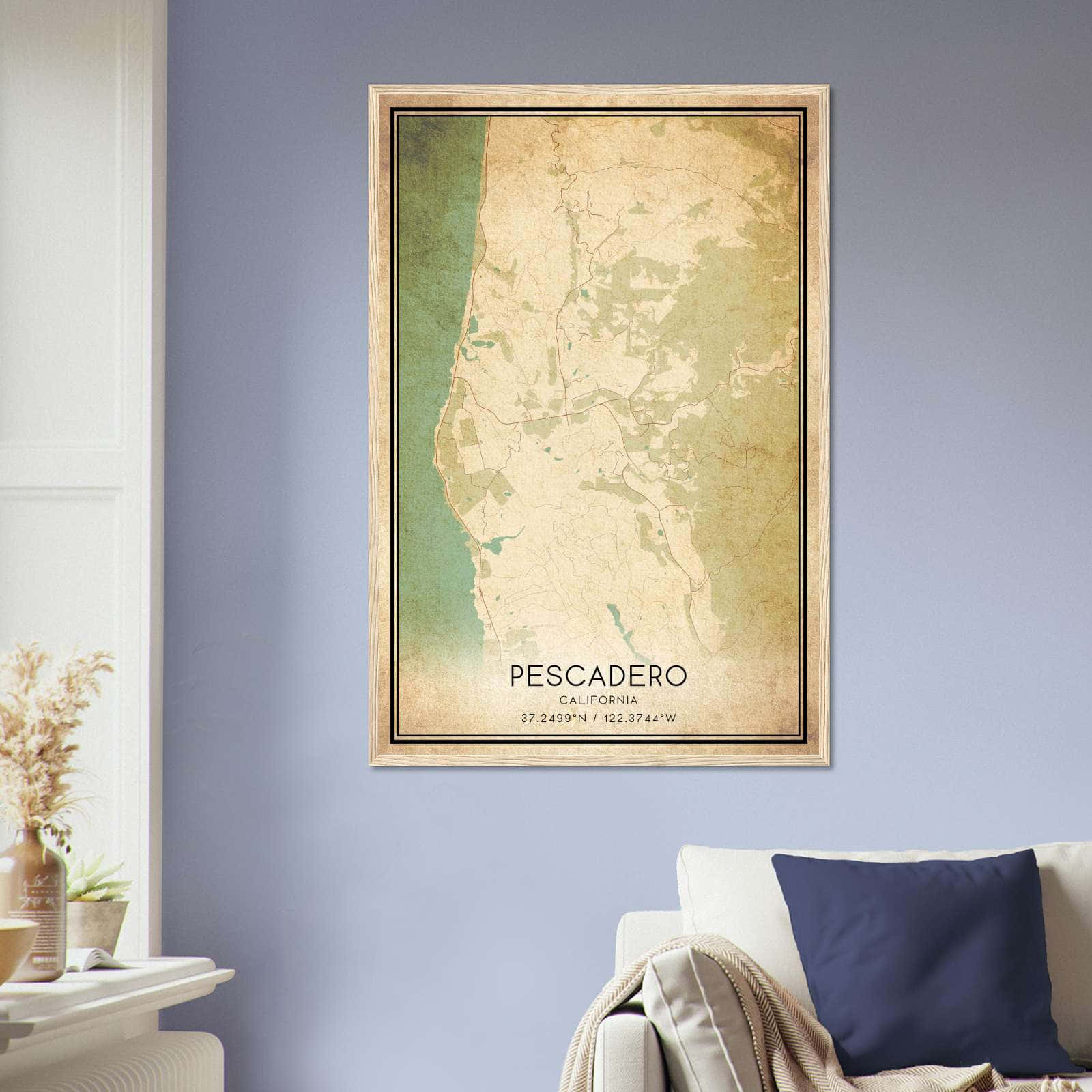 Vintage Pescadero California Map Poster, Pescadero CA City Road Wall Art Print