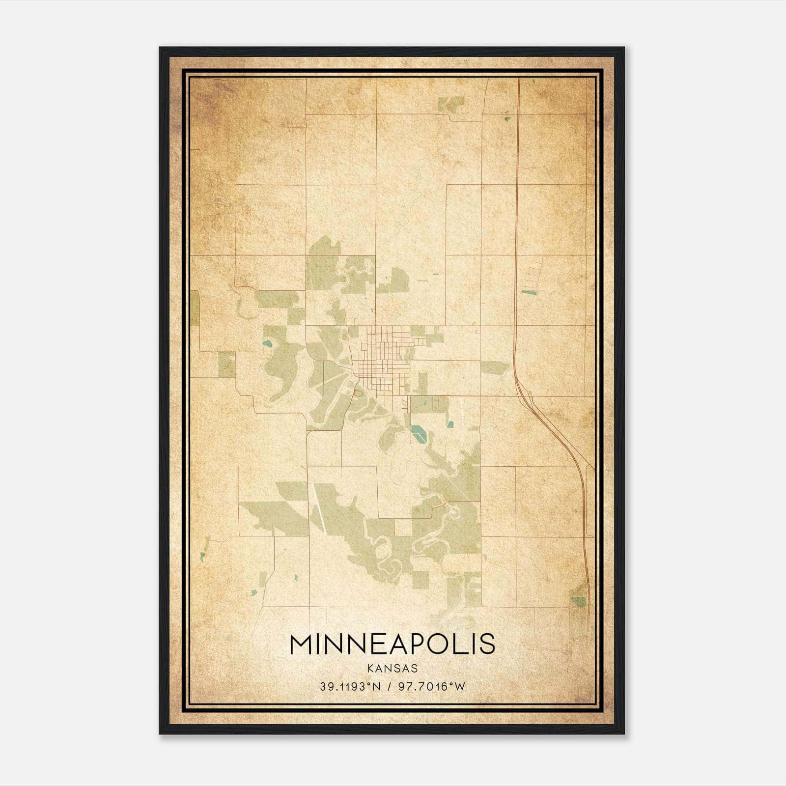 Vintage Minneapolis Kansas Map Poster, Minneapolis KS City Road Wall Art Print Vintage Minneapolis Kansas Map Poster, Minneapolis KS City Road Wall Art Print