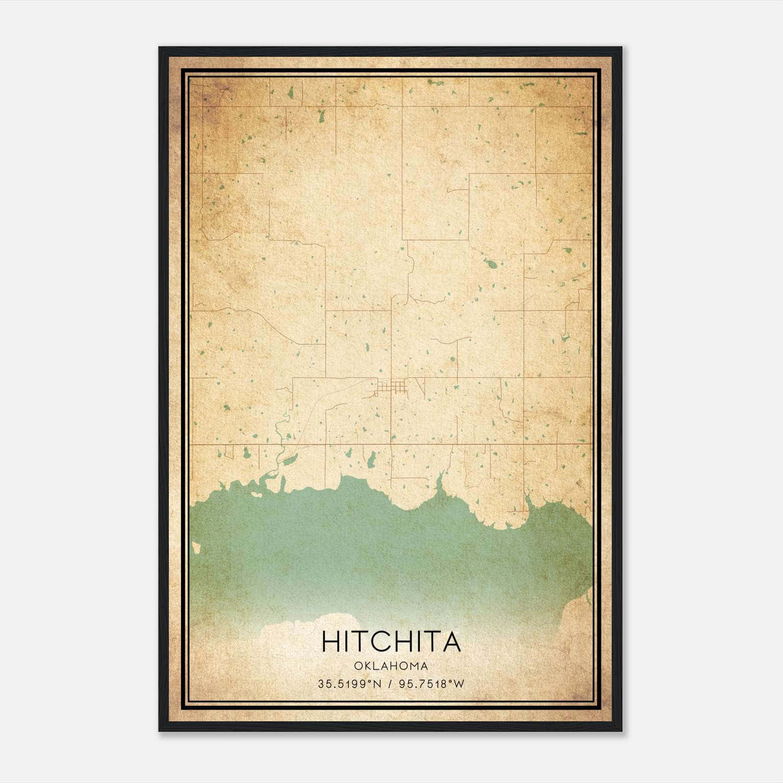 Vintage Hitchita Oklahoma Map Poster, Hitchita OK City Road Wall Art Print Vintage Hitchita Oklahoma Map Poster, Hitchita OK City Road Wall Art Print