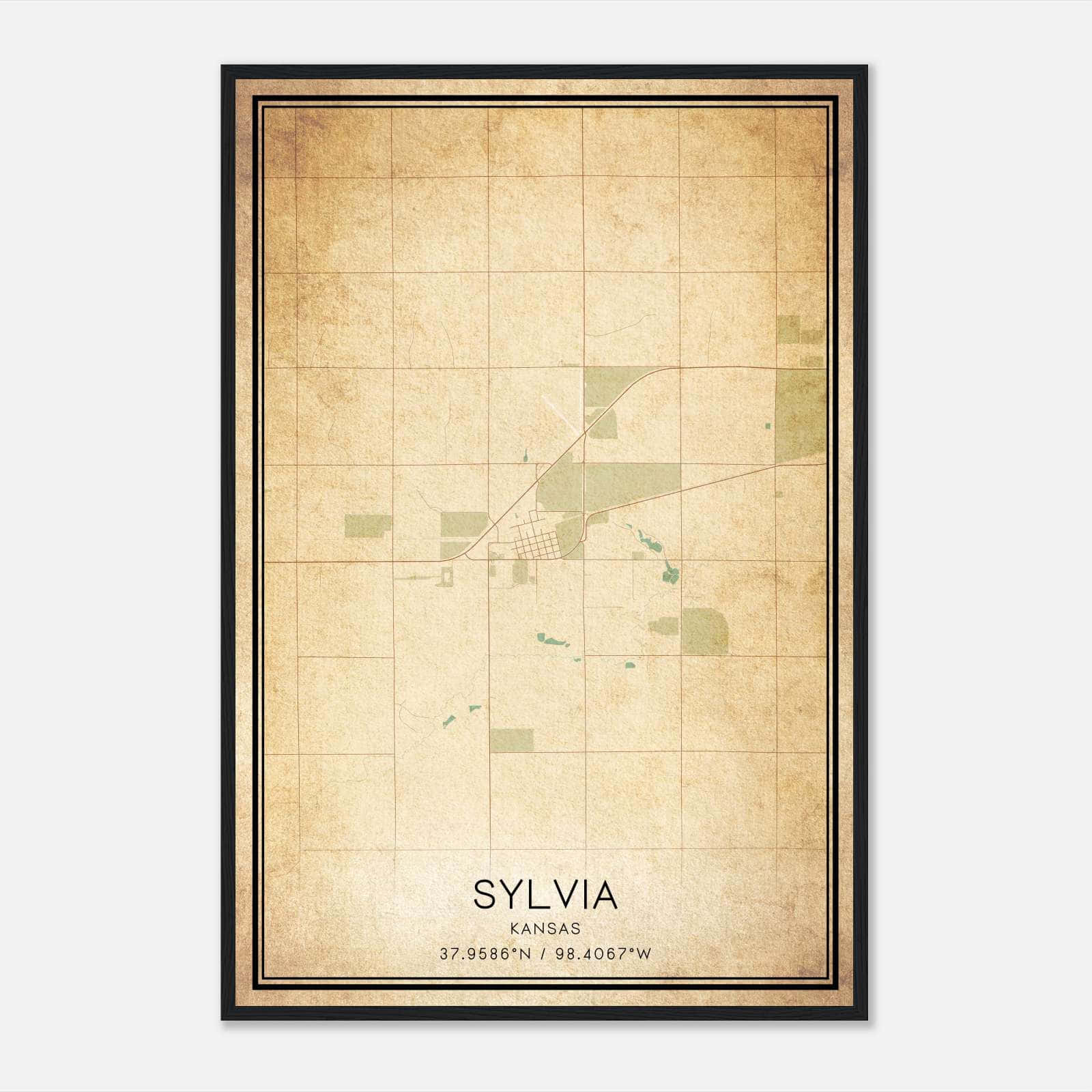 Vintage Sylvia Kansas Map Poster, Sylvia KS City Road Wall Art Print Vintage Sylvia Kansas Map Poster, Sylvia KS City Road Wall Art Print