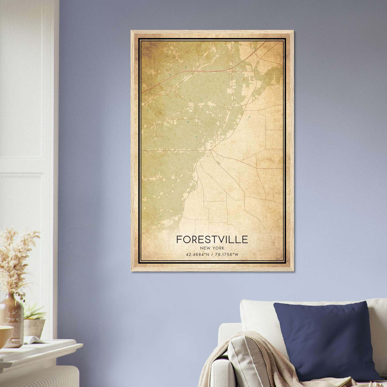 Vintage Forestville New York Map Poster, Forestville NY City Road Wall Art Print