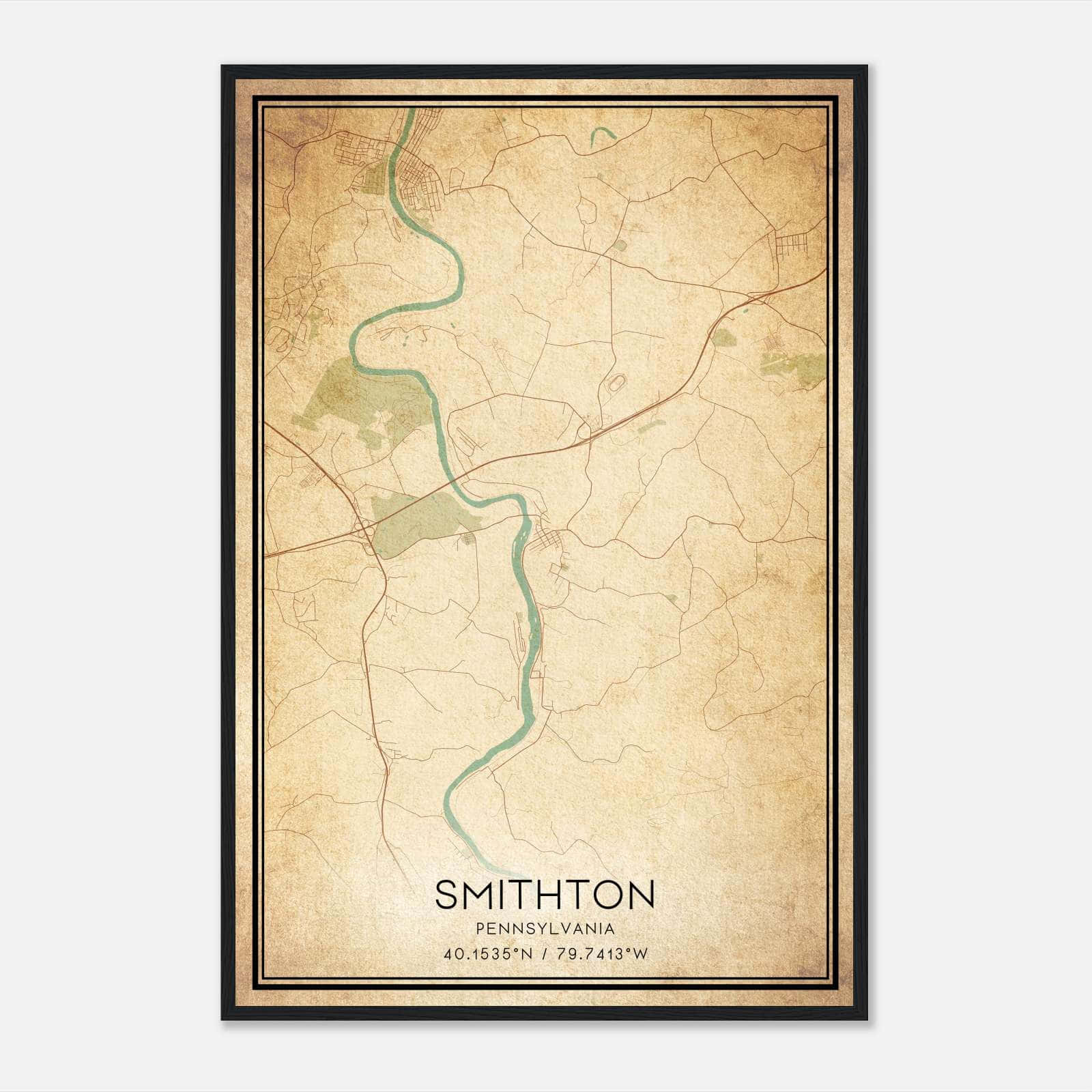 Vintage Smithton Pennsylvania Map Poster, Smithton PA City Road Wall Art Print Vintage Smithton Pennsylvania Map Poster, Smithton PA City Road Wall Art Print