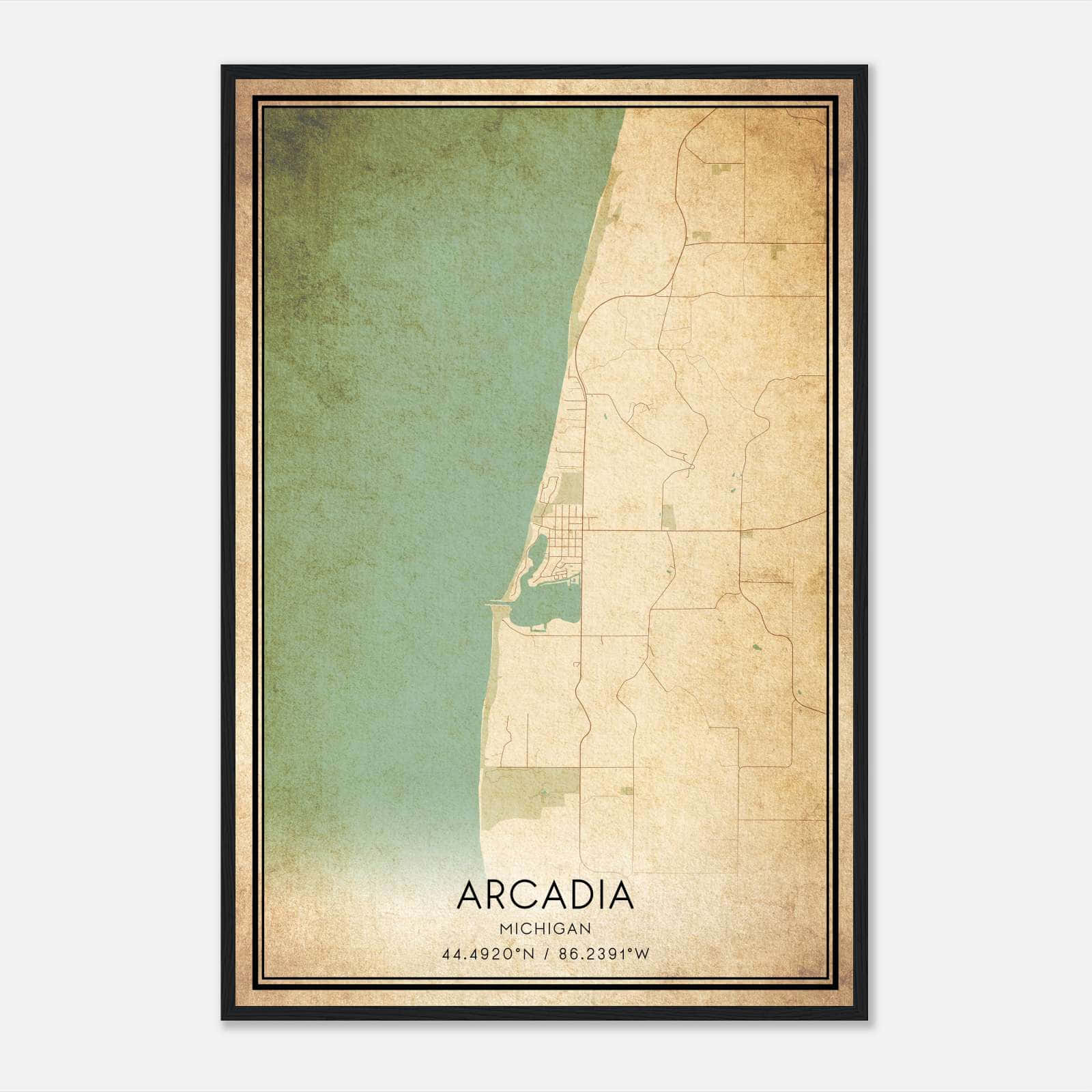 Vintage Arcadia Michigan Map Poster, Arcadia MI City Road Wall Art Print Vintage Arcadia Michigan Map Poster, Arcadia MI City Road Wall Art Print