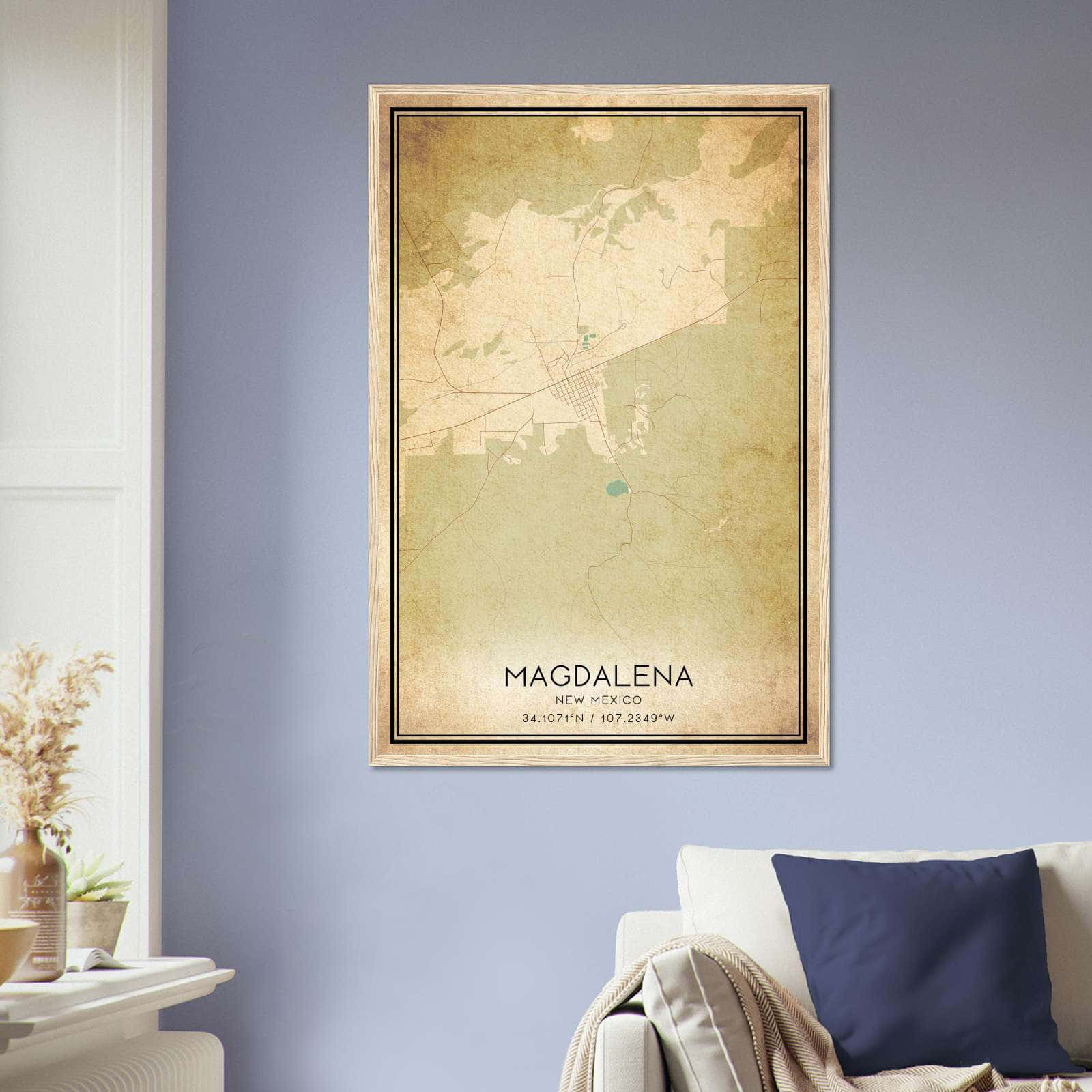 Vintage Magdalena New Mexico Map Poster, Magdalena NM City Road Wall Art Print