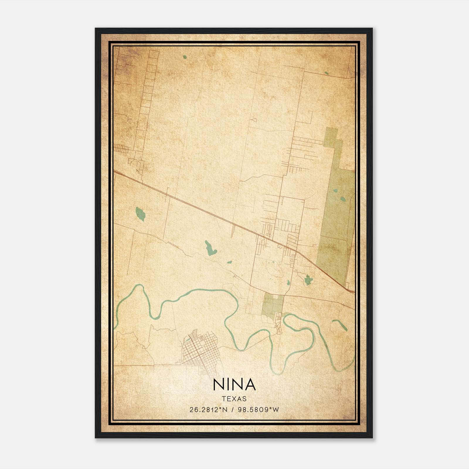 Vintage Nina Texas Map Poster, Nina TX City Road Wall Art Print Vintage Nina Texas Map Poster, Nina TX City Road Wall Art Print