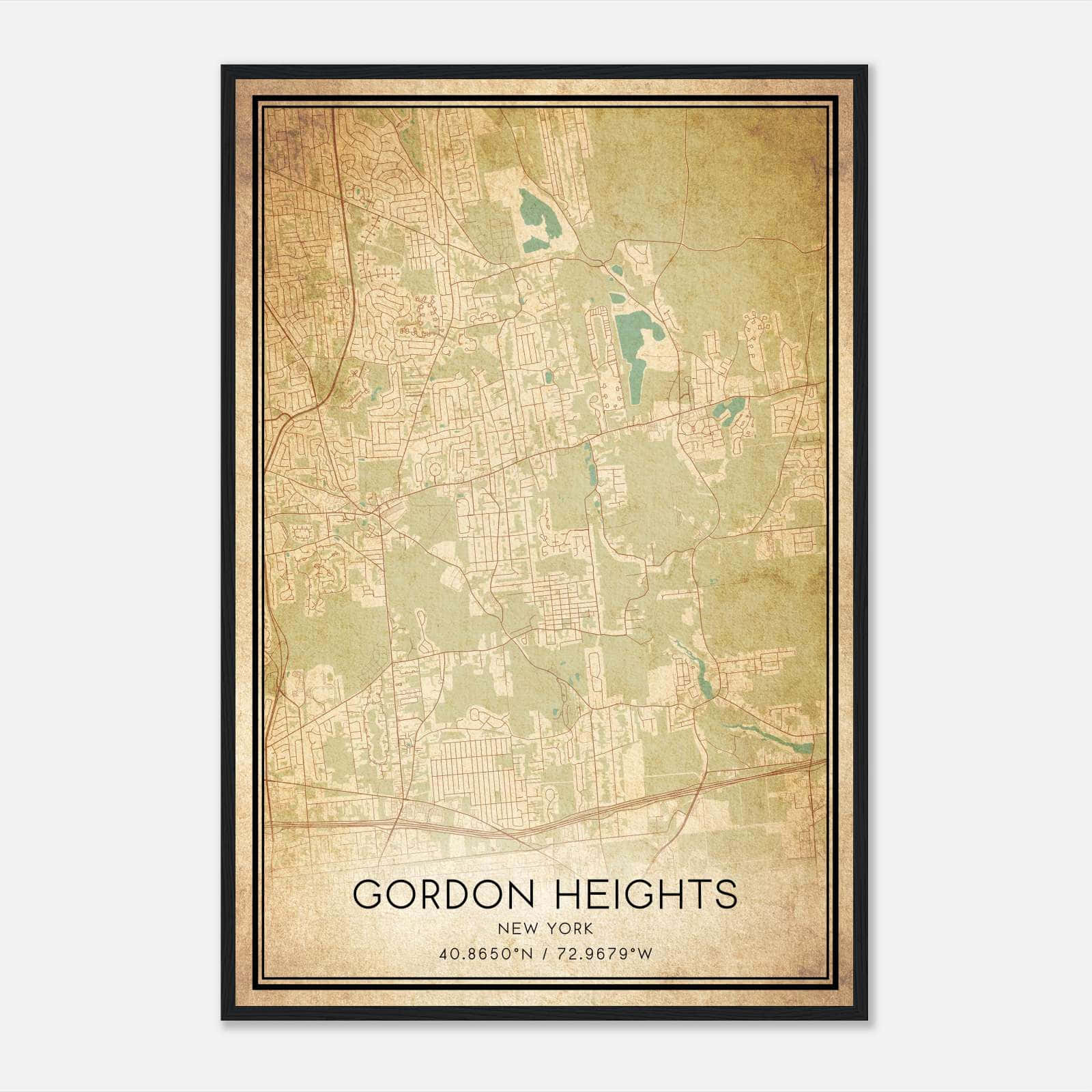 Vintage Gordon Heights New York Map Poster, Gordon Heights NY City Road Wall Art Print Vintage Gordon Heights New York Map Poster, Gordon Heights NY City Road Wall Art Print