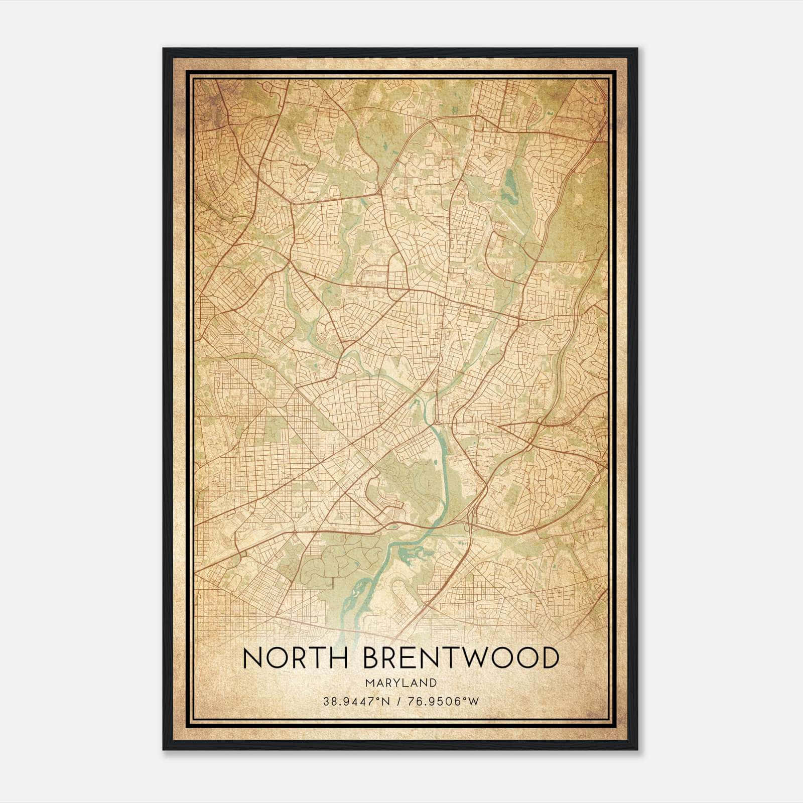 Vintage North Brentwood Maryland Map Poster, North Brentwood MD City Road Wall Art Print Vintage North Brentwood Maryland Map Poster, North Brentwood MD City Road Wall Art Print