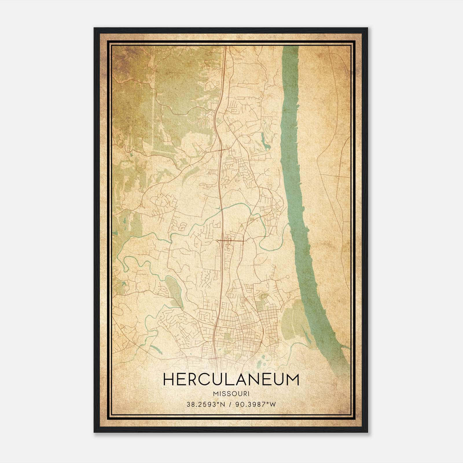 Vintage Herculaneum Missouri Map Poster, Herculaneum MO City Road Wall Art Print Vintage Herculaneum Missouri Map Poster, Herculaneum MO City Road Wall Art Print