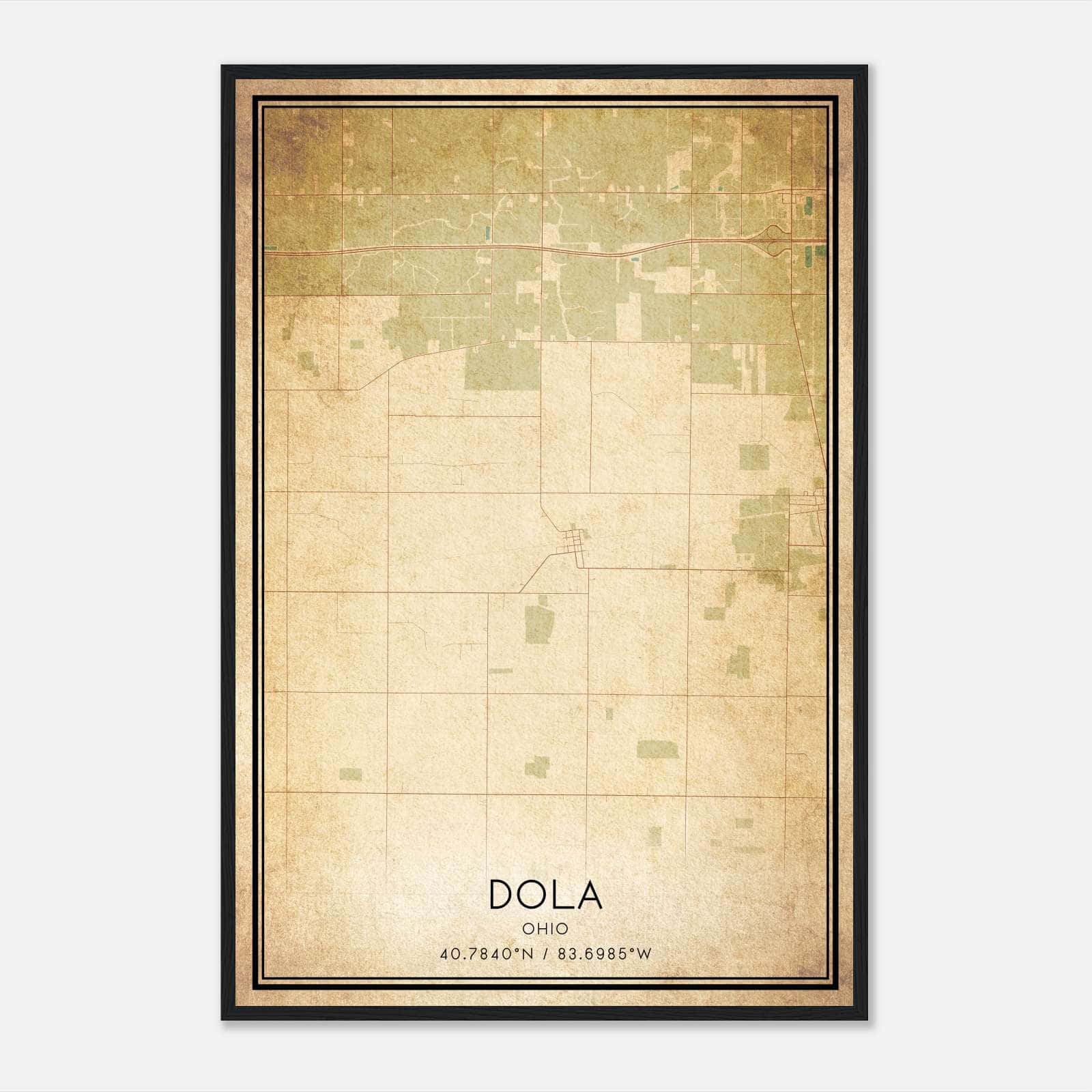 Vintage Dola Ohio Map Poster, Dola OH City Road Wall Art Print Vintage Dola Ohio Map Poster, Dola OH City Road Wall Art Print