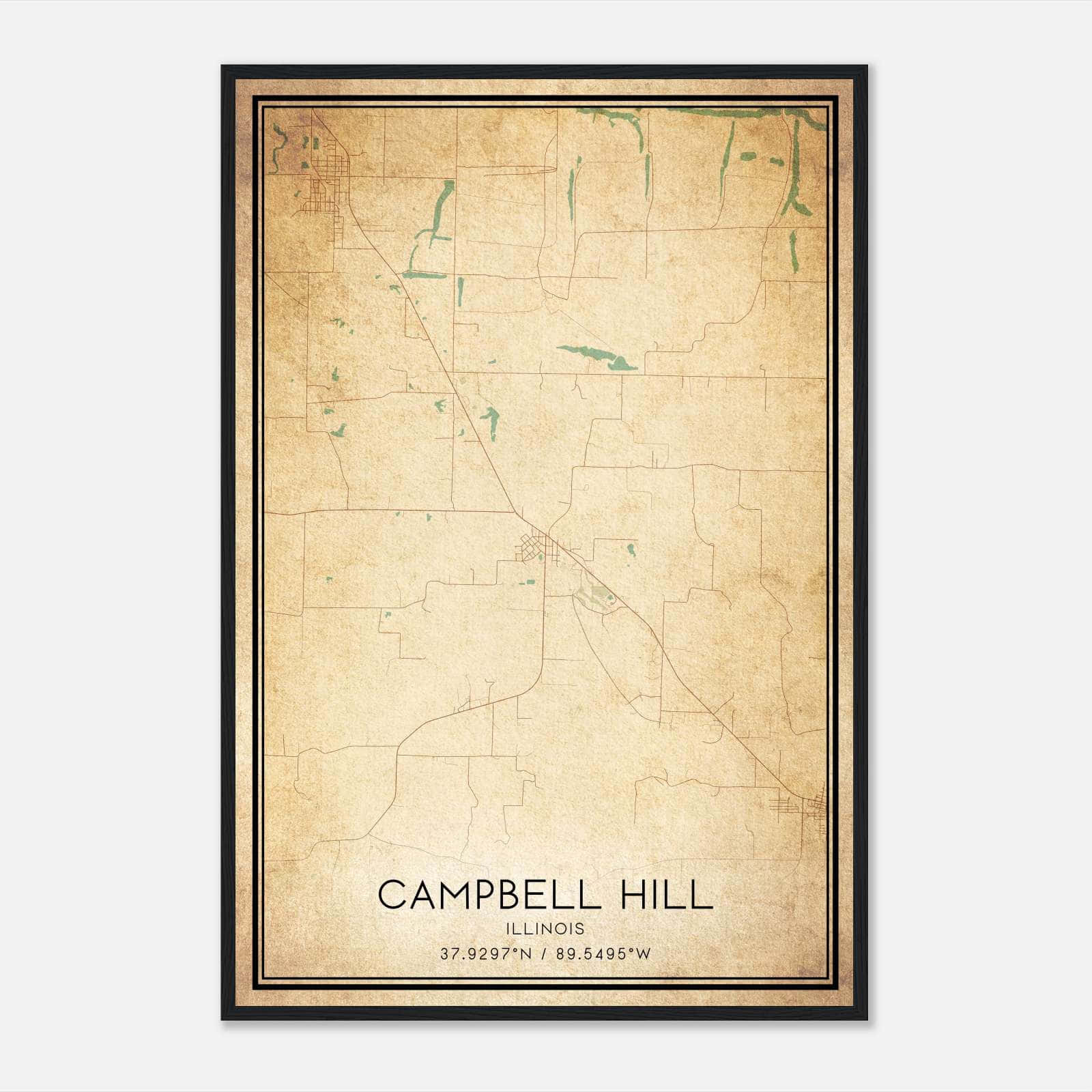 Vintage Campbell Hill Illinois Map Poster, Campbell Hill IL City Road Wall Art Print Vintage Campbell Hill Illinois Map Poster, Campbell Hill IL City Road Wall Art Print