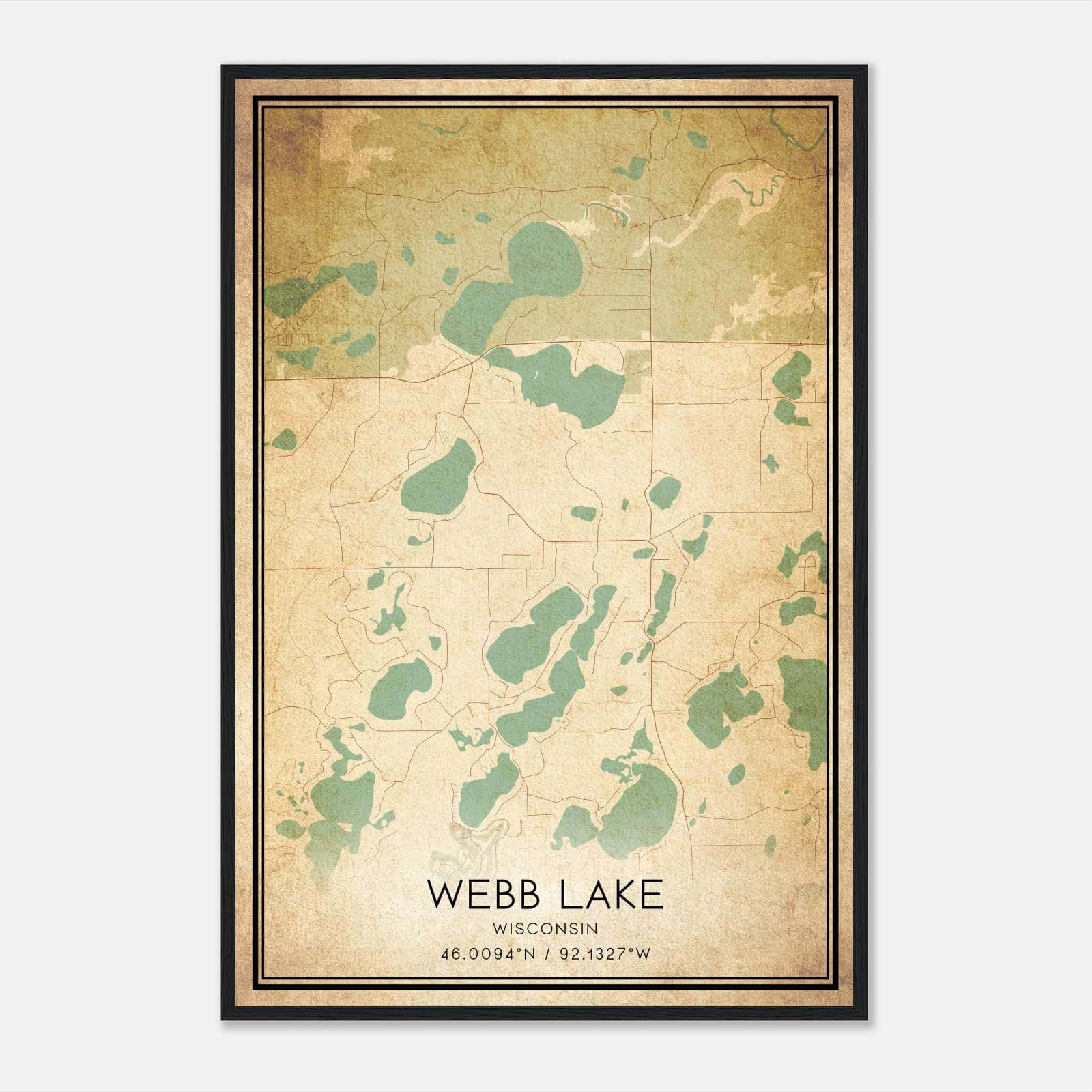 Vintage Webb Lake Wisconsin Map Poster, Webb Lake WI City Road Wall Art Print Vintage Webb Lake Wisconsin Map Poster, Webb Lake WI City Road Wall Art Print