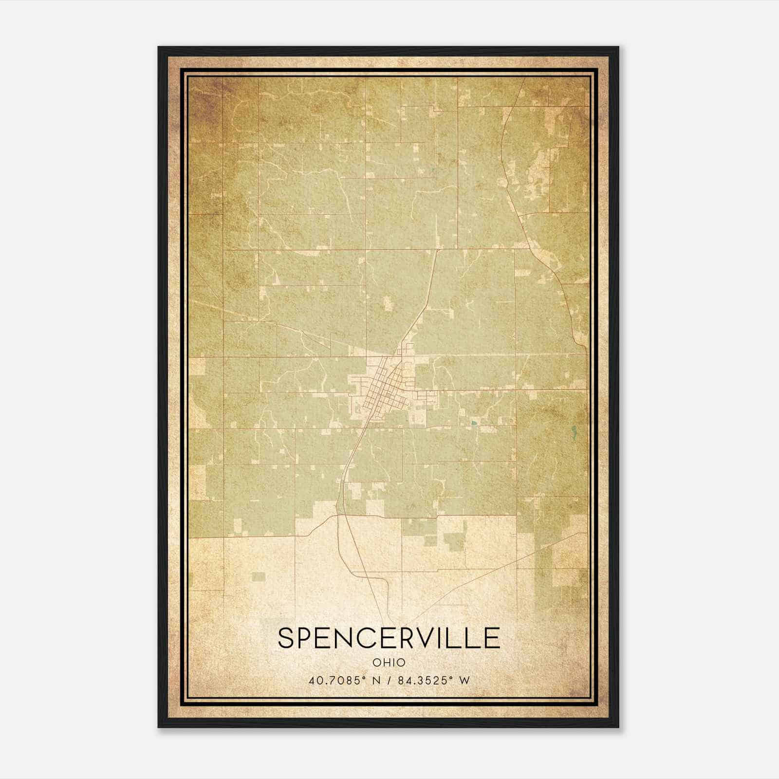 Vintage Spencerville Ohio Map Poster, Spencerville OH City Road Wall Art Print Vintage Spencerville Ohio Map Poster, Spencerville OH City Road Wall Art Print