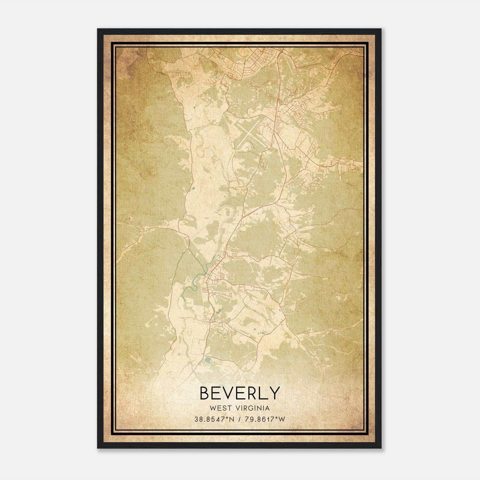 Vintage Beverly West Virginia Map Poster, Beverly WV City Road Wall Art Print Vintage Beverly West Virginia Map Poster, Beverly WV City Road Wall Art Print
