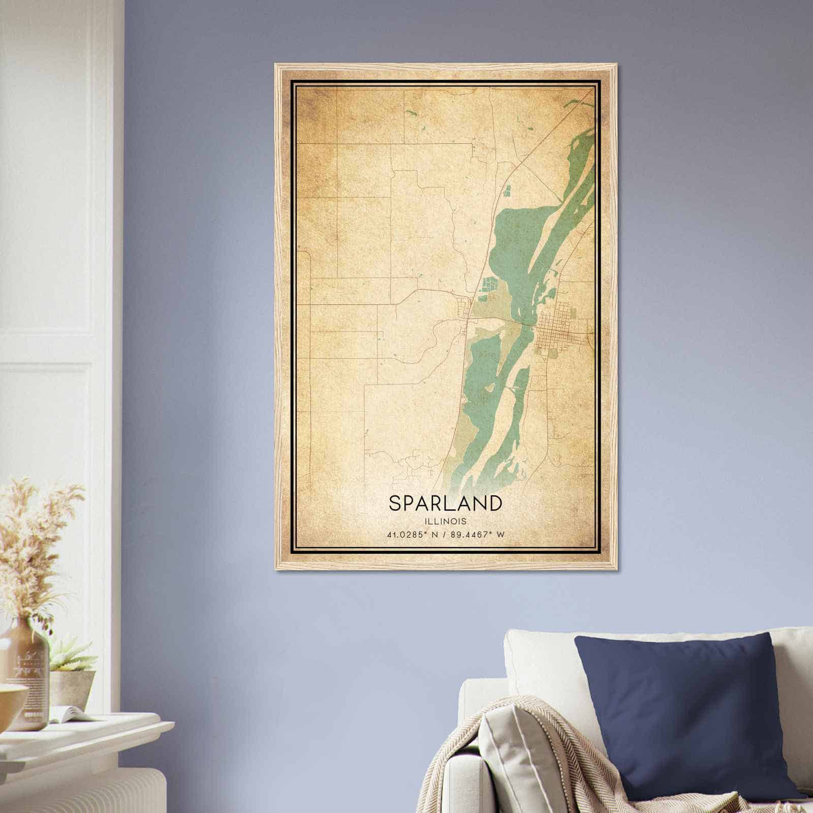 Vintage Sparland Illinois Map Poster, Sparland IL City Road Wall Art Print