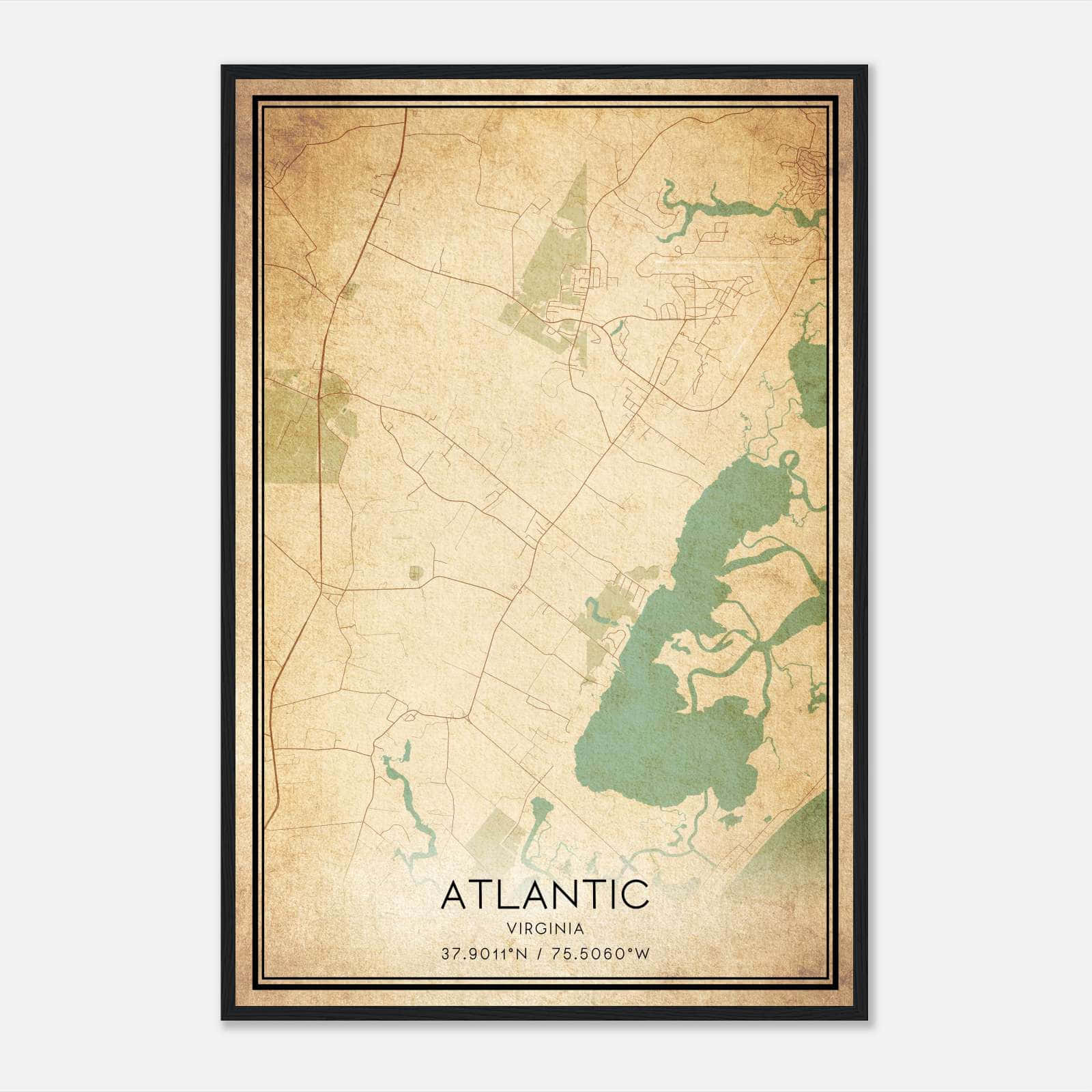 Vintage Atlantic Virginia Map Poster, Atlantic VA City Road Wall Art Print Vintage Atlantic Virginia Map Poster, Atlantic VA City Road Wall Art Print