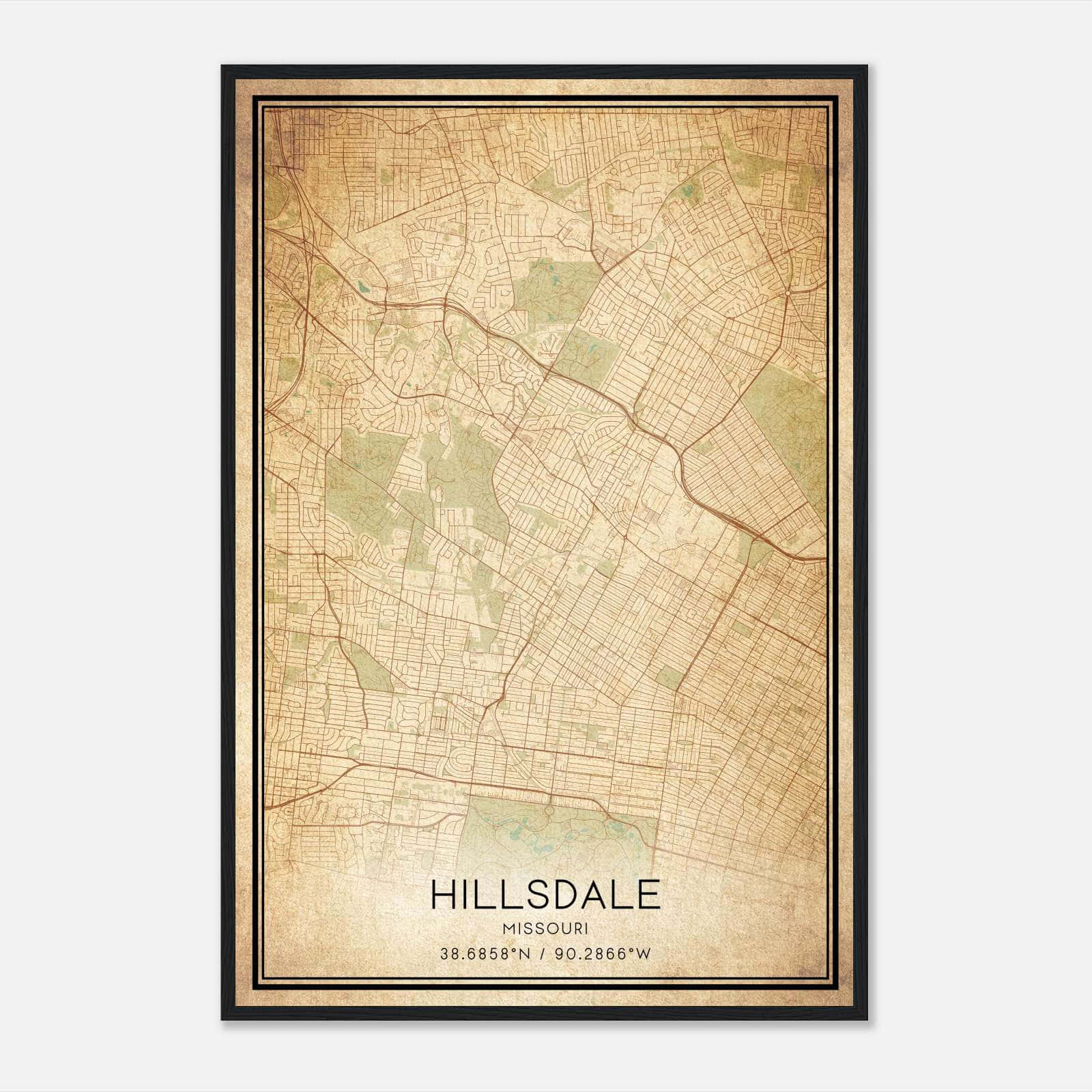 Vintage Hillsdale Missouri Map Poster, Hillsdale MO City Road Wall Art Print Vintage Hillsdale Missouri Map Poster, Hillsdale MO City Road Wall Art Print