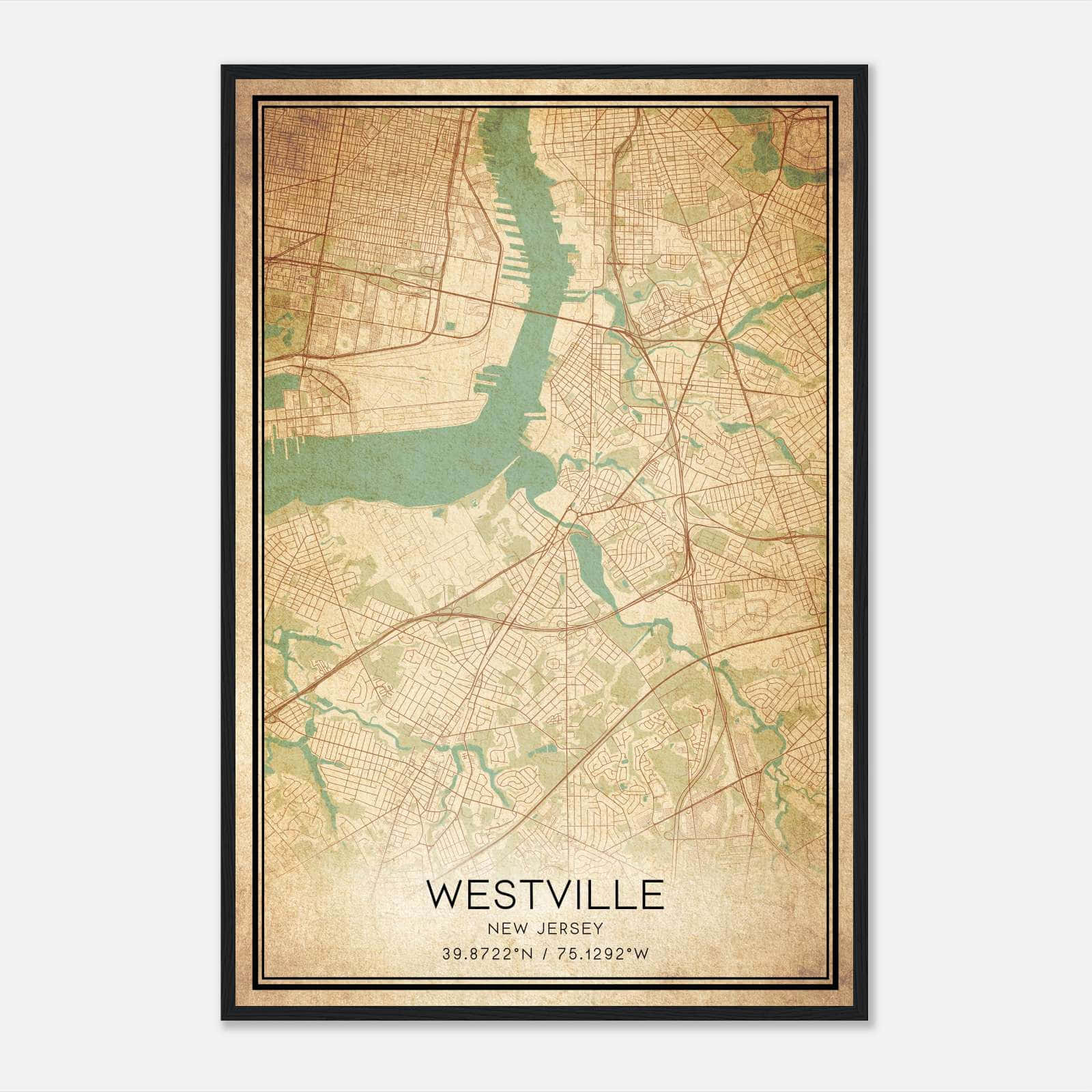 Vintage Westville New Jersey Map Poster, Westville NJ City Road Wall Art Print Vintage Westville New Jersey Map Poster, Westville NJ City Road Wall Art Print