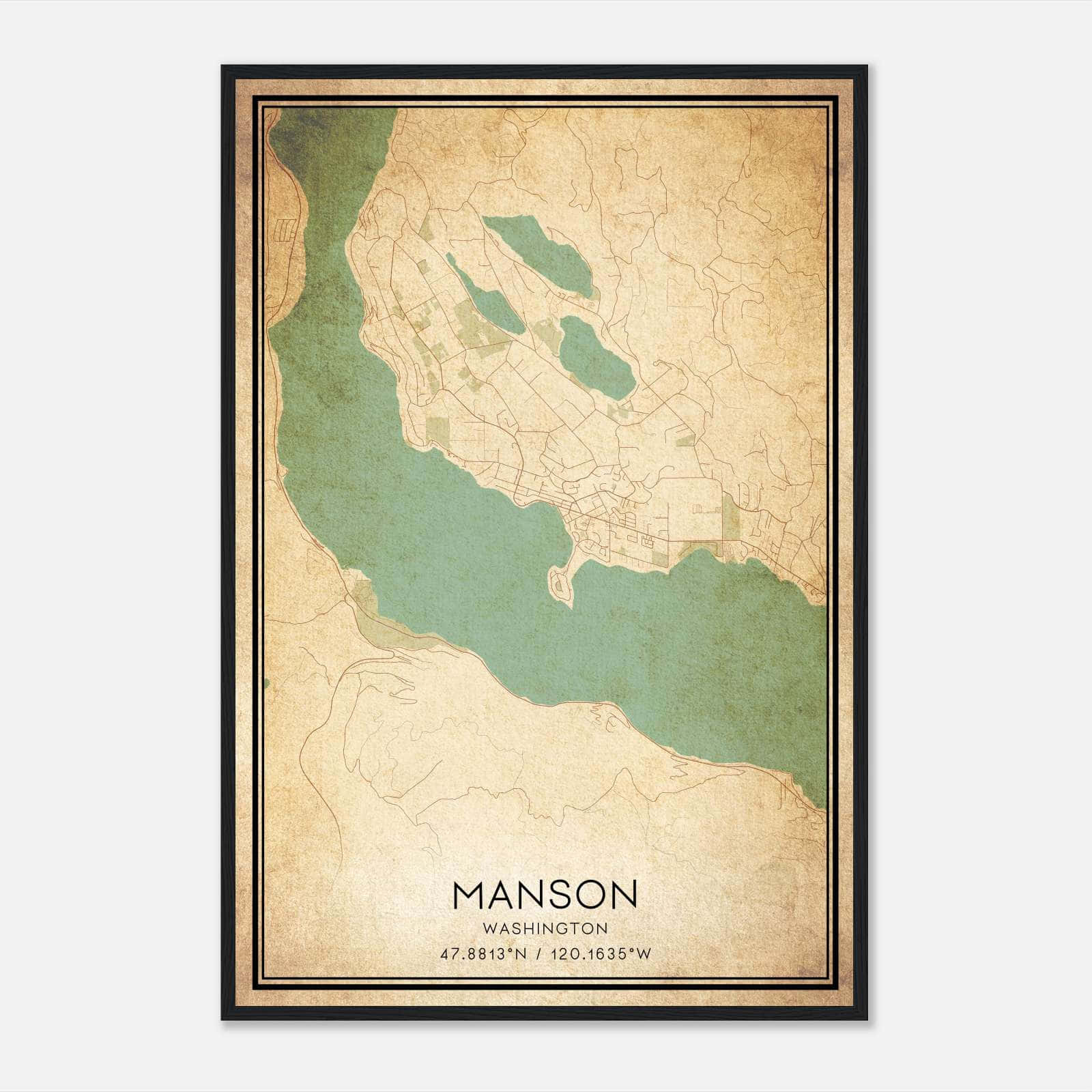 Vintage Manson Washington Map Poster, Manson WA City Road Wall Art Print Vintage Manson Washington Map Poster, Manson WA City Road Wall Art Print
