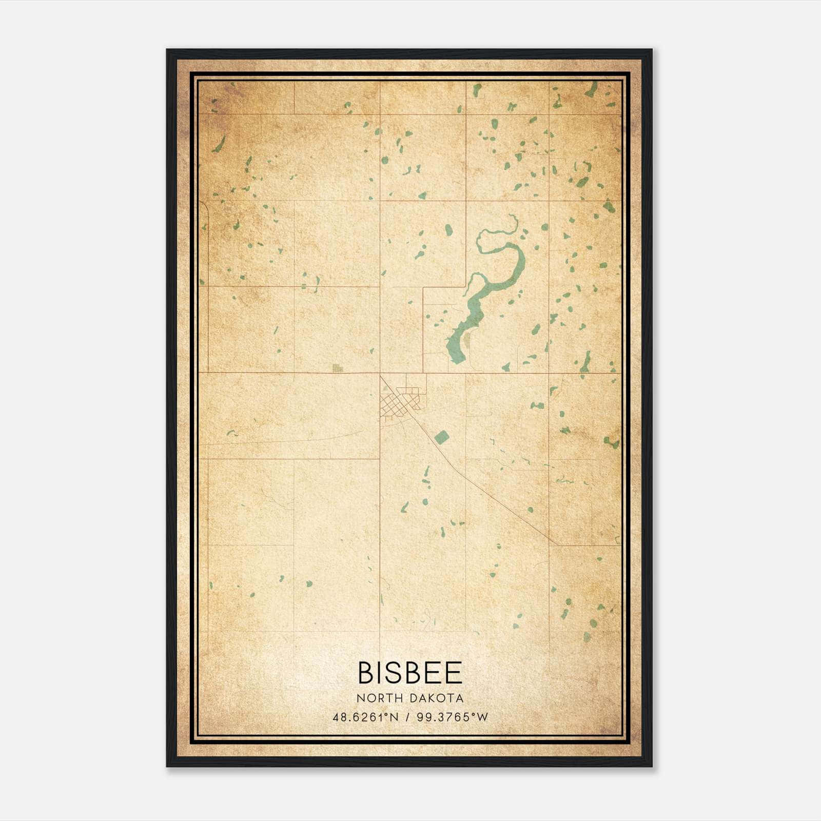 Vintage Bisbee North Dakota Map Poster, Bisbee ND City Road Wall Art Print Vintage Bisbee North Dakota Map Poster, Bisbee ND City Road Wall Art Print