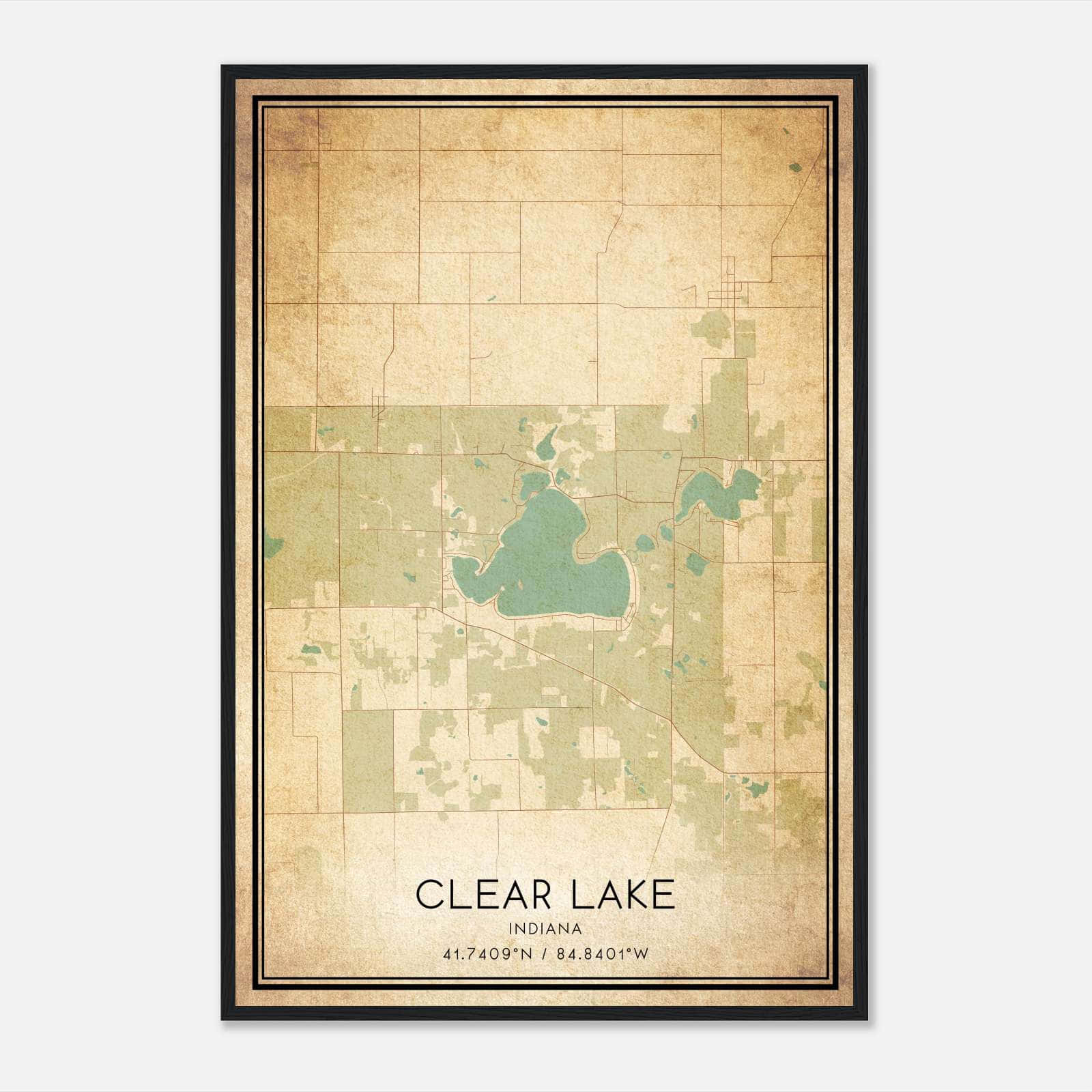 Vintage Clear Lake Indiana Map Poster, Clear Lake IN City Road Wall Art Print Vintage Clear Lake Indiana Map Poster, Clear Lake IN City Road Wall Art Print