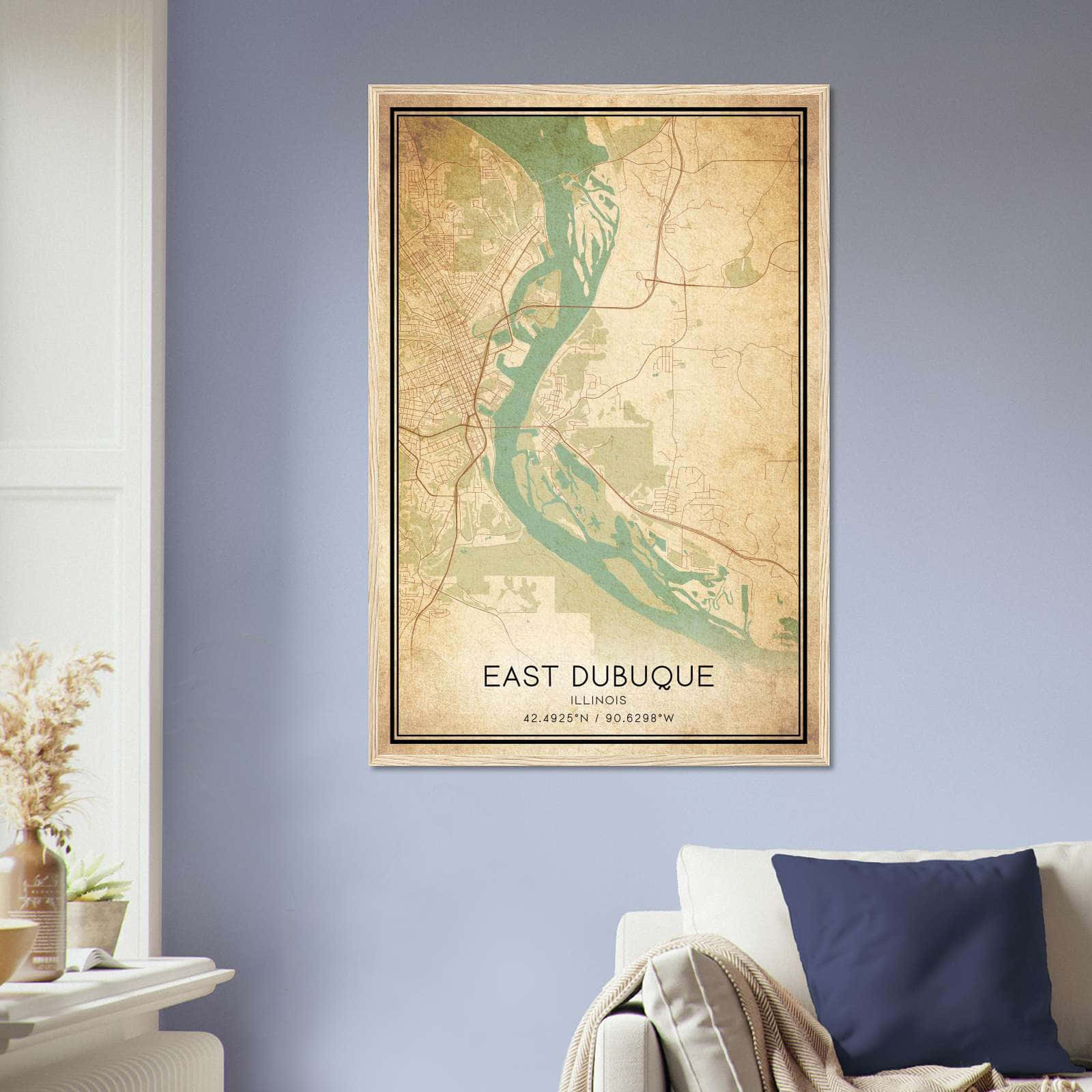 Vintage East Dubuque Illinois Map Poster, East Dubuque IL City Road Wall Art Print
