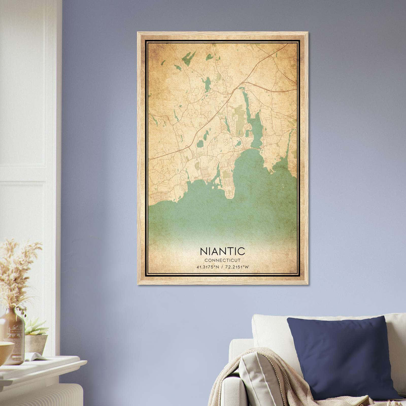 Vintage Niantic Connecticut Map Poster, Niantic CT City Road Wall Art Print