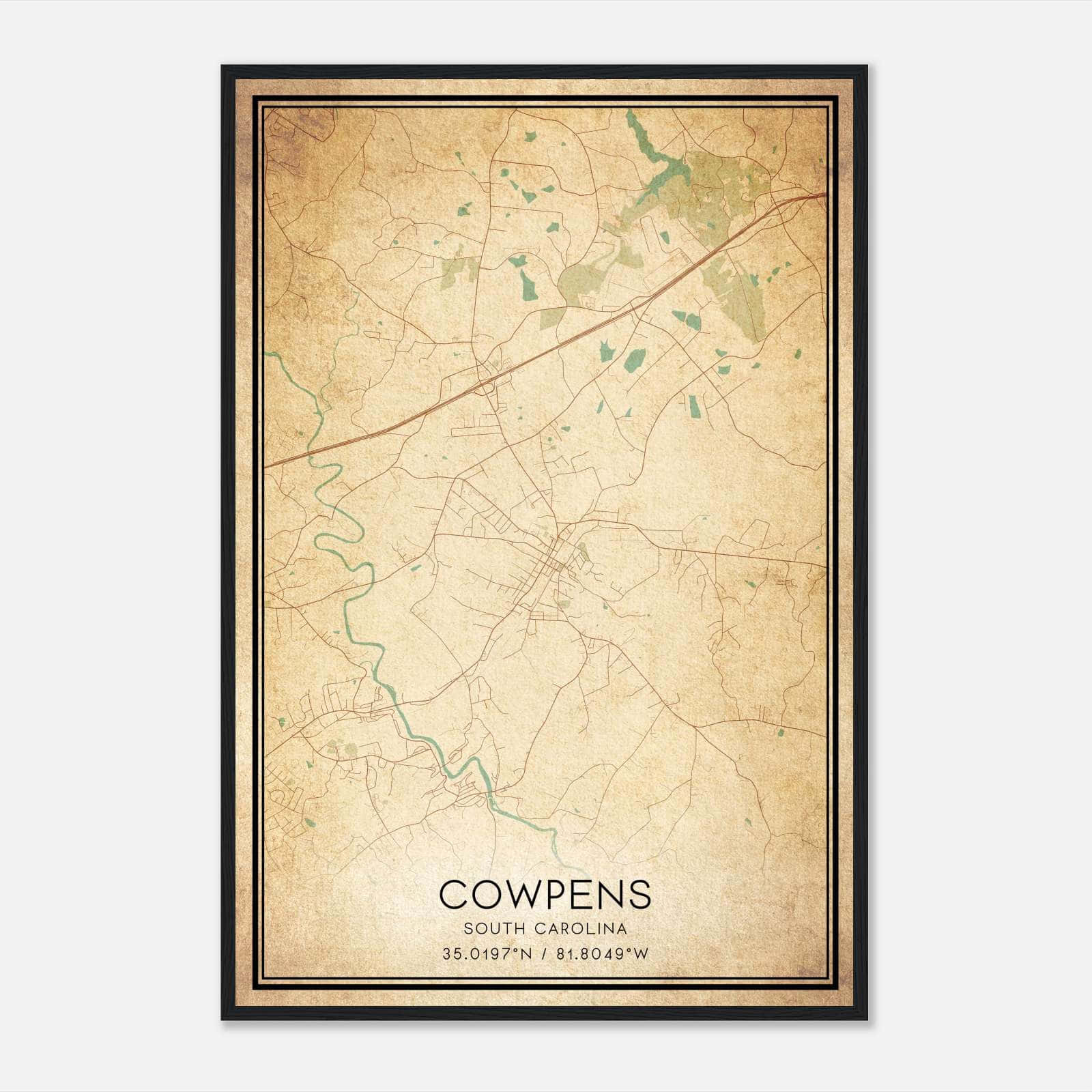Vintage Cowpens South Carolina Map Poster, Cowpens SC City Road Wall Art Print Vintage Cowpens South Carolina Map Poster, Cowpens SC City Road Wall Art Print
