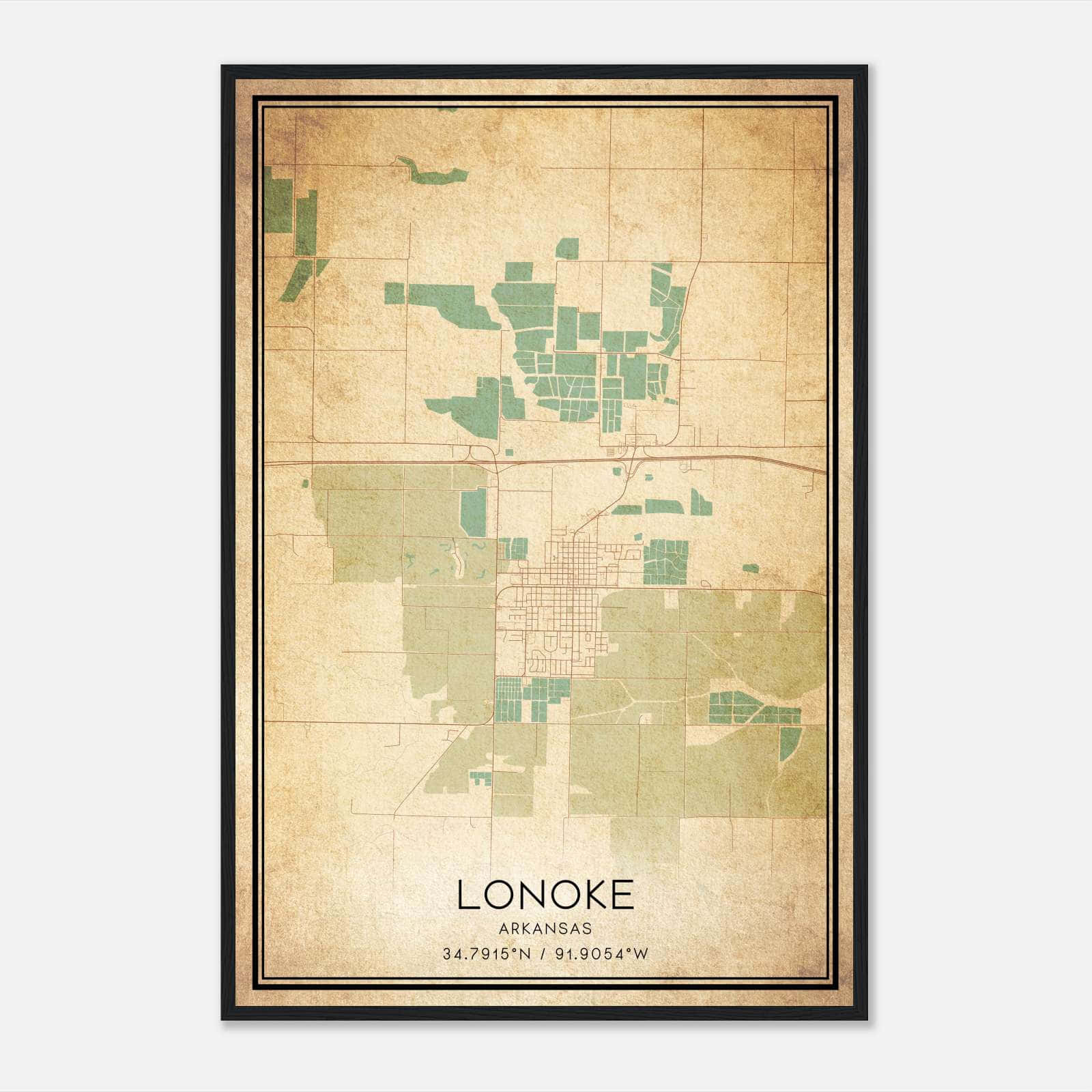 Vintage Lonoke Arkansas Map Poster, Lonoke AR City Road Wall Art Print Vintage Lonoke Arkansas Map Poster, Lonoke AR City Road Wall Art Print