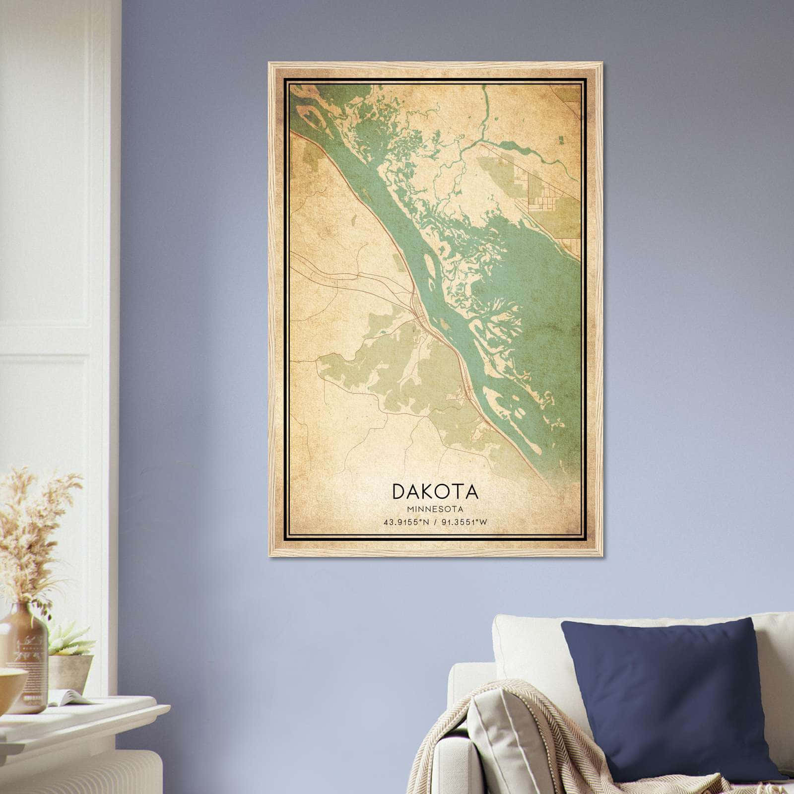 Vintage Dakota Minnesota Map Poster, Dakota MN City Road Wall Art Print