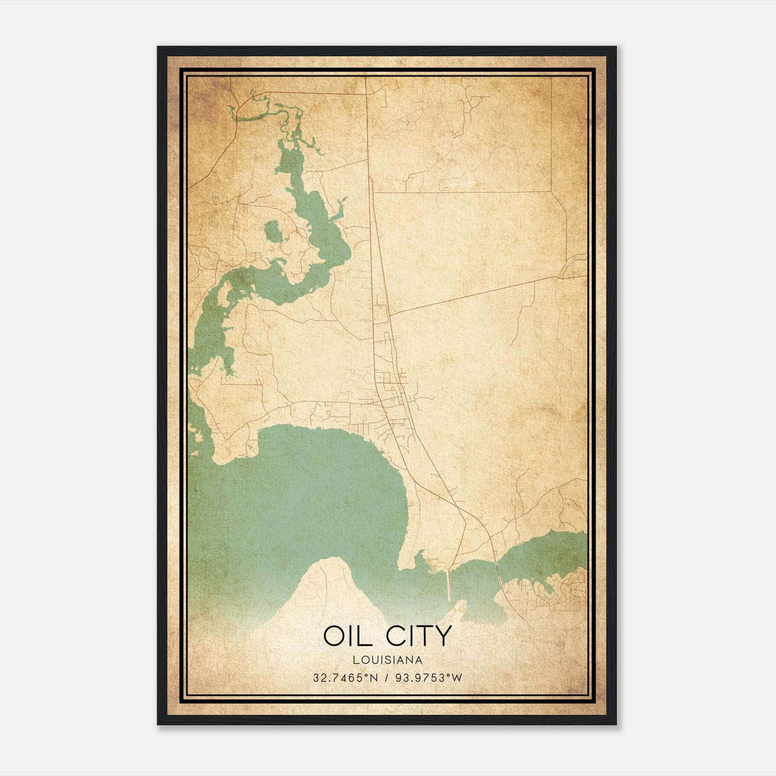 Vintage Oil City Louisiana Map Poster, Oil City LA City Road Wall Art Print Vintage Oil City Louisiana Map Poster, Oil City LA City Road Wall Art Print