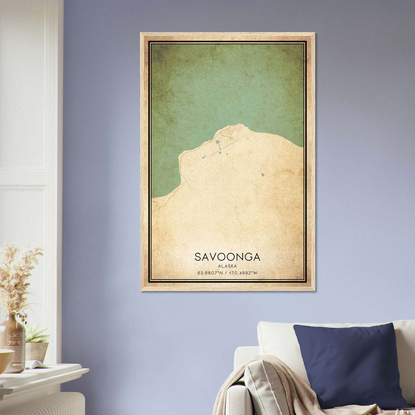 Vintage Savoonga Alaska Map Poster, Savoonga AK City Road Wall Art Print