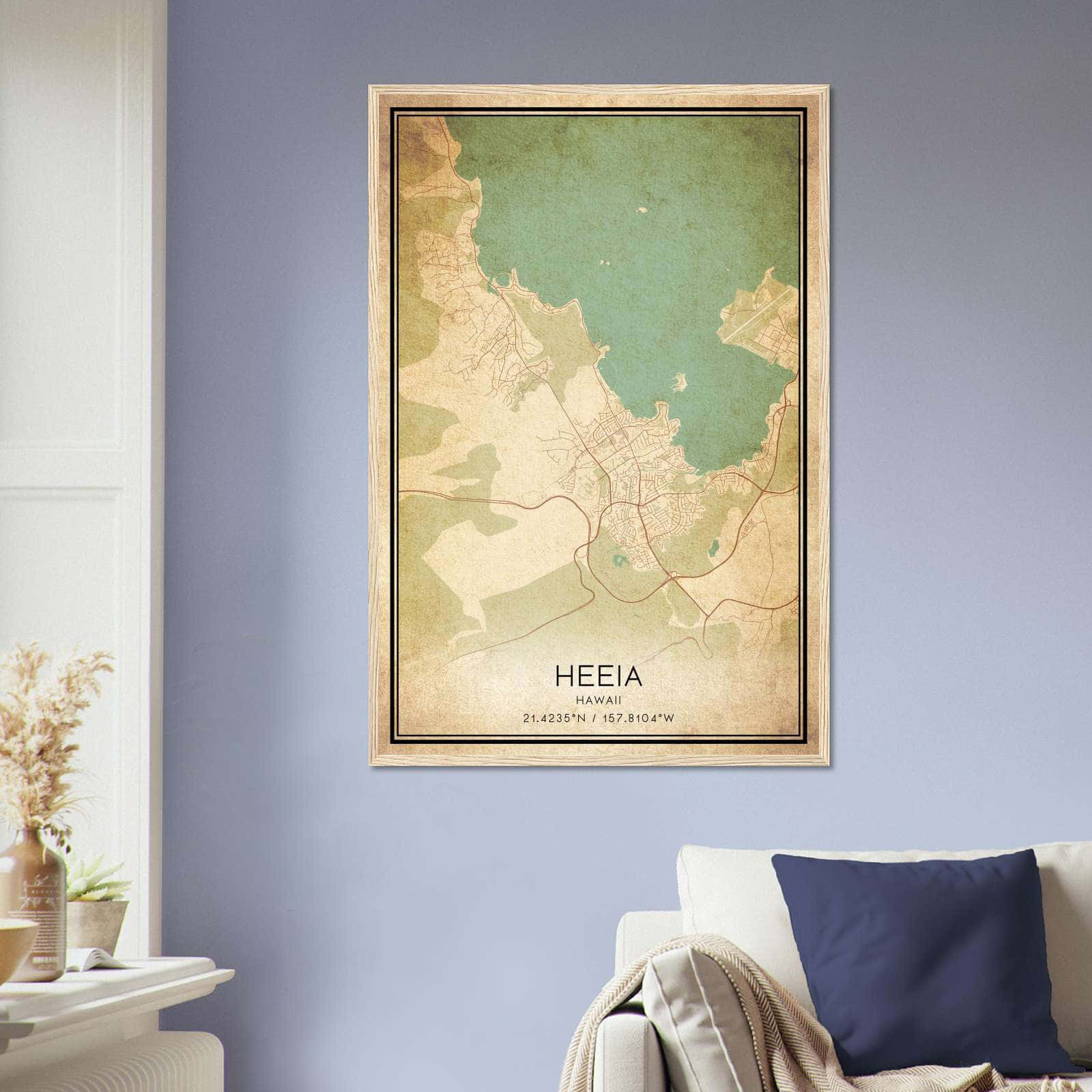 Vintage Heeia Hawaii Map Poster, Heeia HI City Road Wall Art Print
