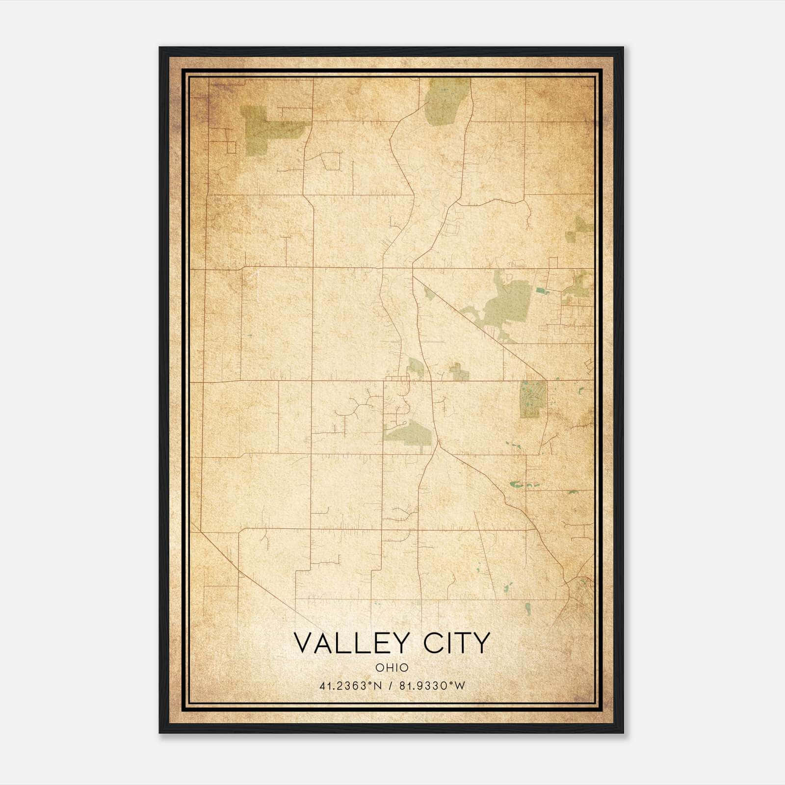 Vintage Valley City Ohio Map Poster, Valley City OH City Road Wall Art Print Vintage Valley City Ohio Map Poster, Valley City OH City Road Wall Art Print