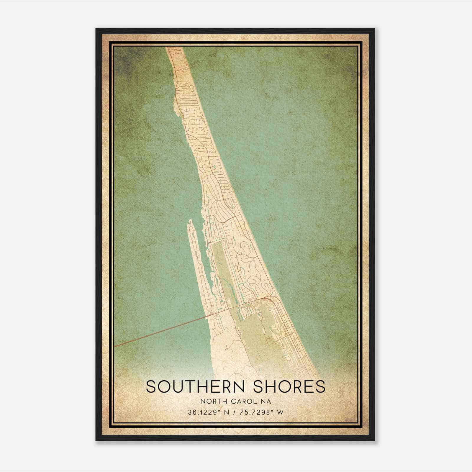 Vintage Southern Shores North Carolina Map Poster, Southern Shores NC City Road Wall Art Print Vintage Southern Shores North Carolina Map Poster, Southern Shores NC City Road Wall Art Print