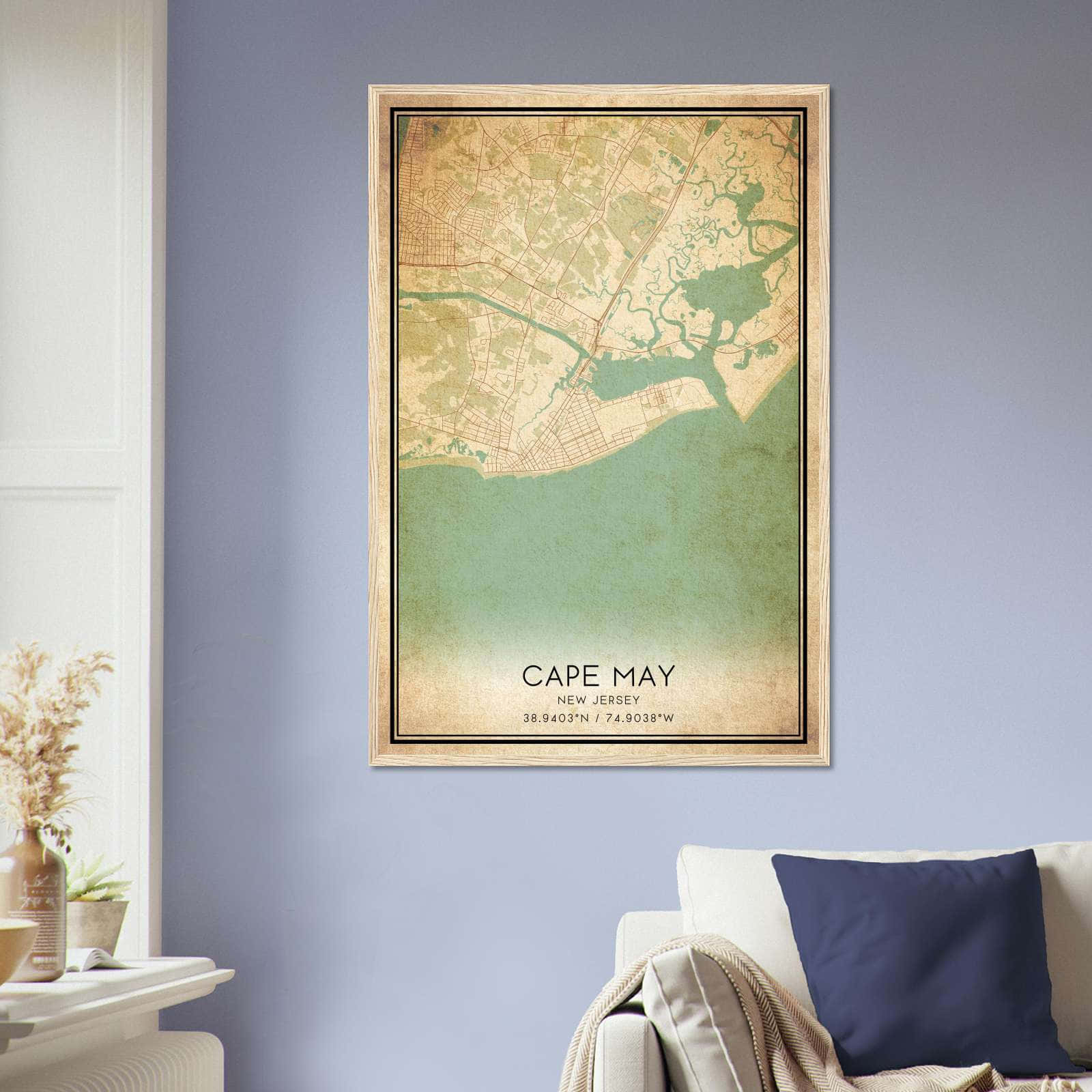 Vintage Cape May New Jersey Map Poster, Cape May NJ City Road Wall Art Print
