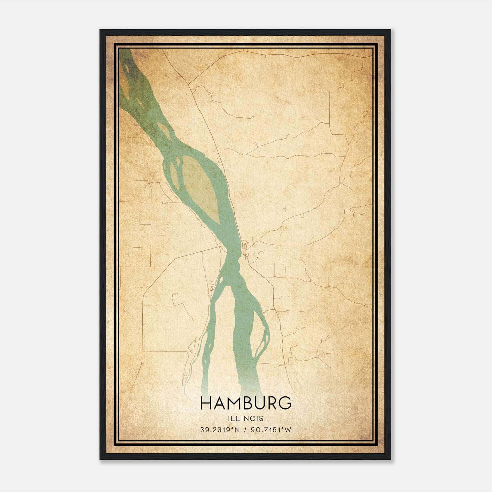 Vintage Hamburg Illinois Map Poster, Hamburg IL City Road Wall Art Print Vintage Hamburg Illinois Map Poster, Hamburg IL City Road Wall Art Print