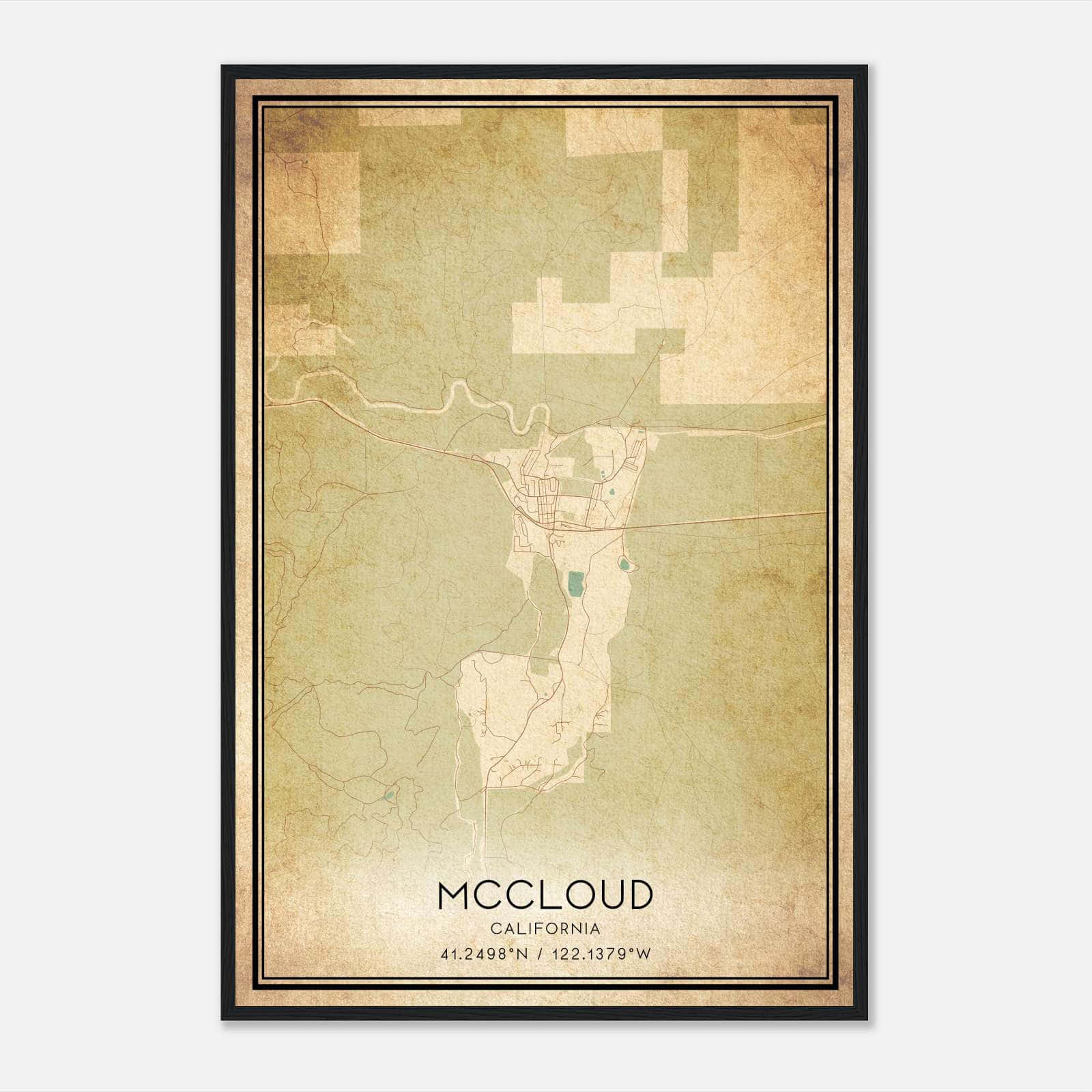 Vintage Mccloud California Map Poster, Mccloud CA City Road Wall Art Print Vintage Mccloud California Map Poster, Mccloud CA City Road Wall Art Print