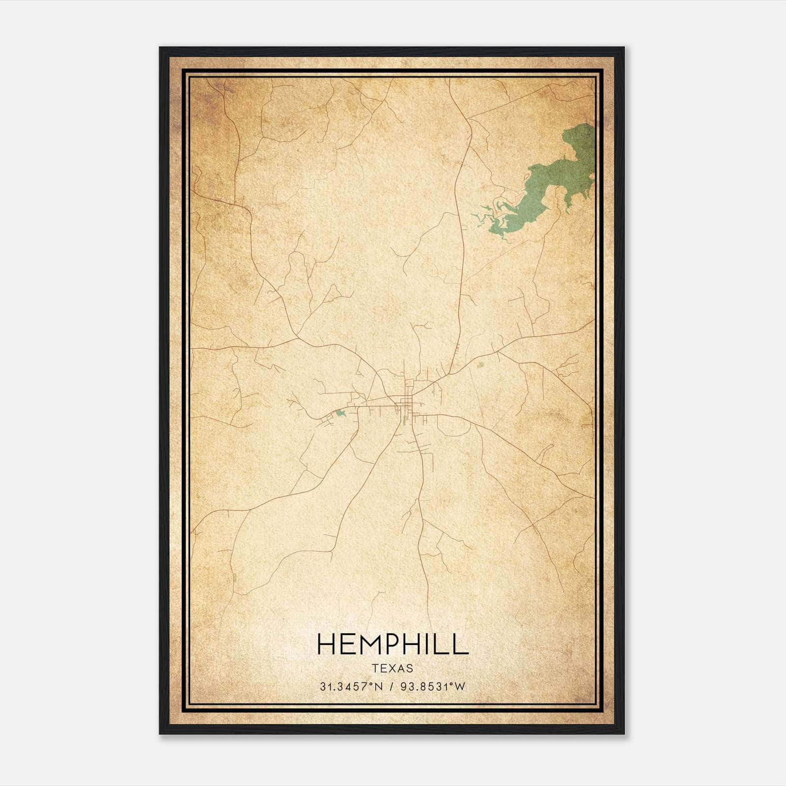 Vintage Hemphill Texas Map Poster, Hemphill TX City Road Wall Art Print Vintage Hemphill Texas Map Poster, Hemphill TX City Road Wall Art Print