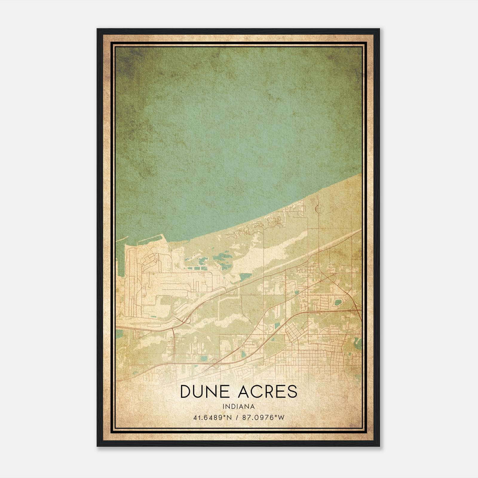 Vintage Dune Acres Indiana Map Poster, Dune Acres IN City Road Wall Art Print Vintage Dune Acres Indiana Map Poster, Dune Acres IN City Road Wall Art Print