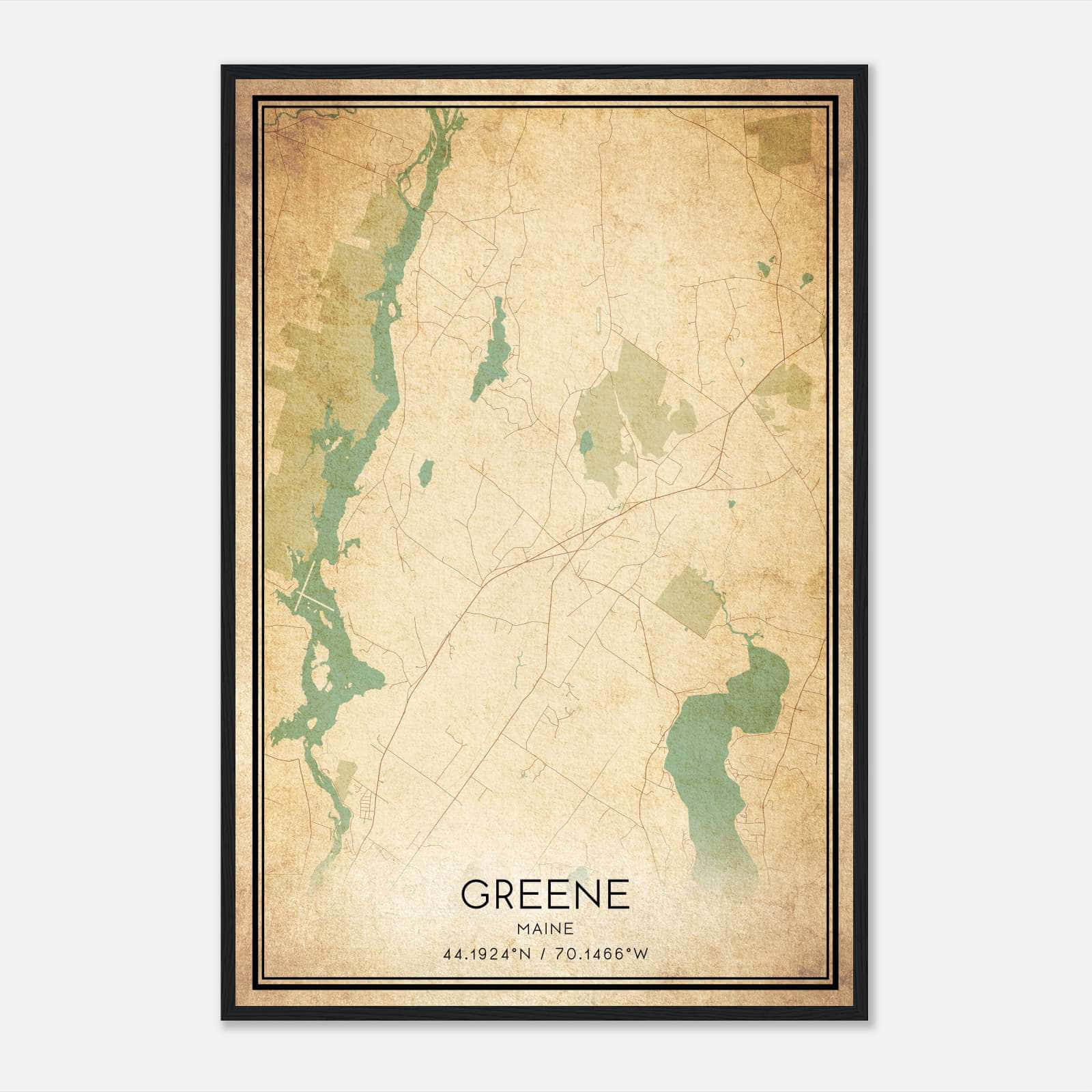 Vintage Greene Maine Map Poster, Greene ME City Road Wall Art Print Vintage Greene Maine Map Poster, Greene ME City Road Wall Art Print