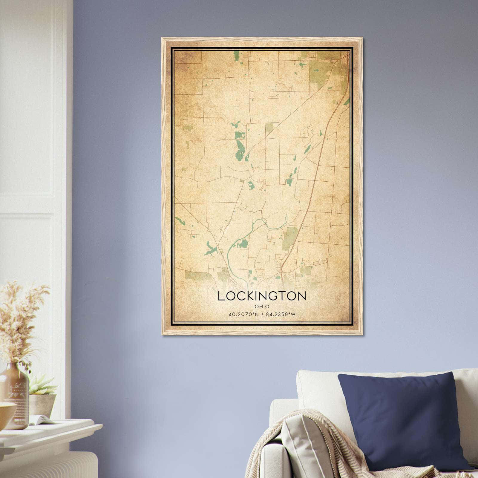 Vintage Lockington Ohio Map Poster, Lockington OH City Road Wall Art Print