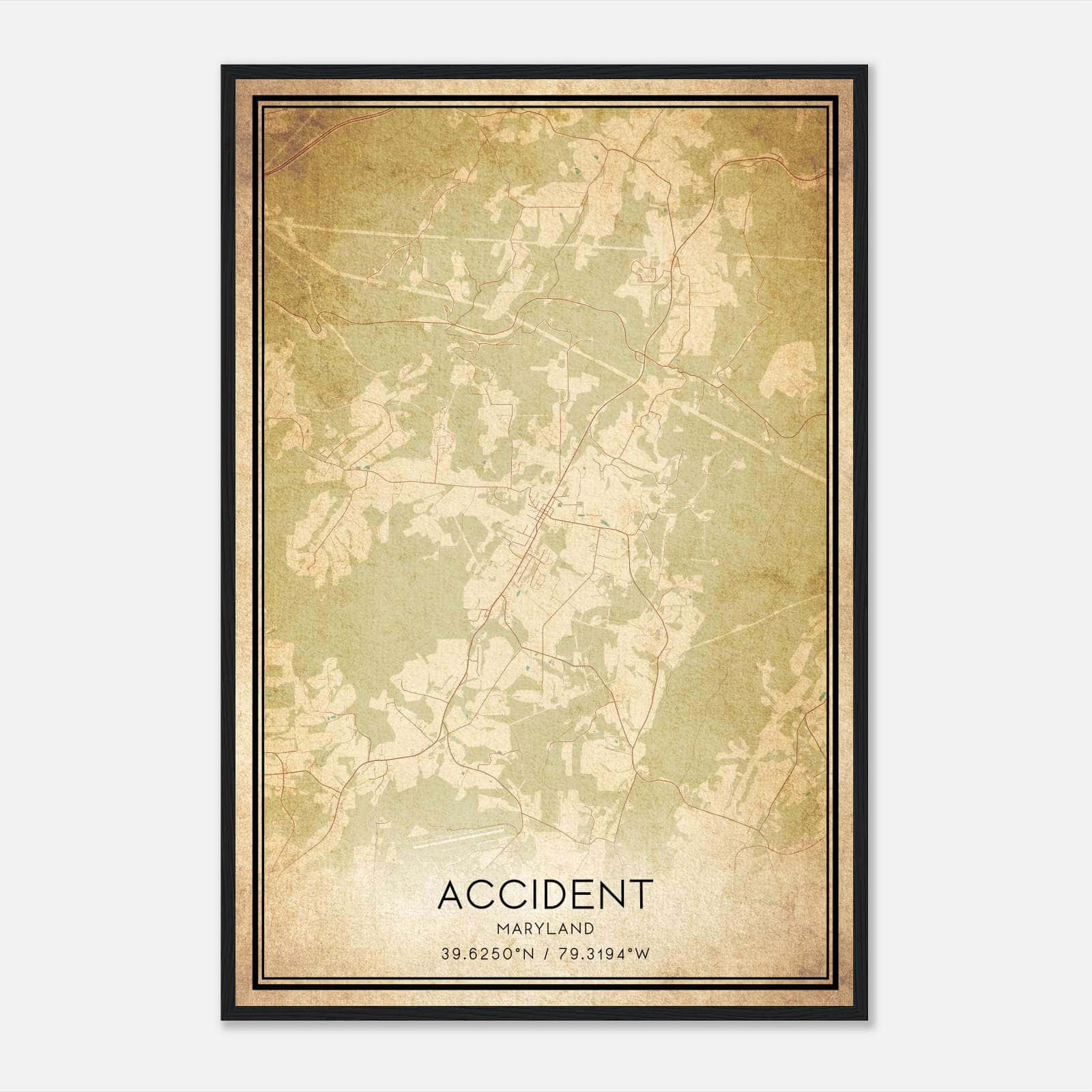 Vintage Accident Maryland Map Poster, Accident MD City Road Wall Art Print Vintage Accident Maryland Map Poster, Accident MD City Road Wall Art Print